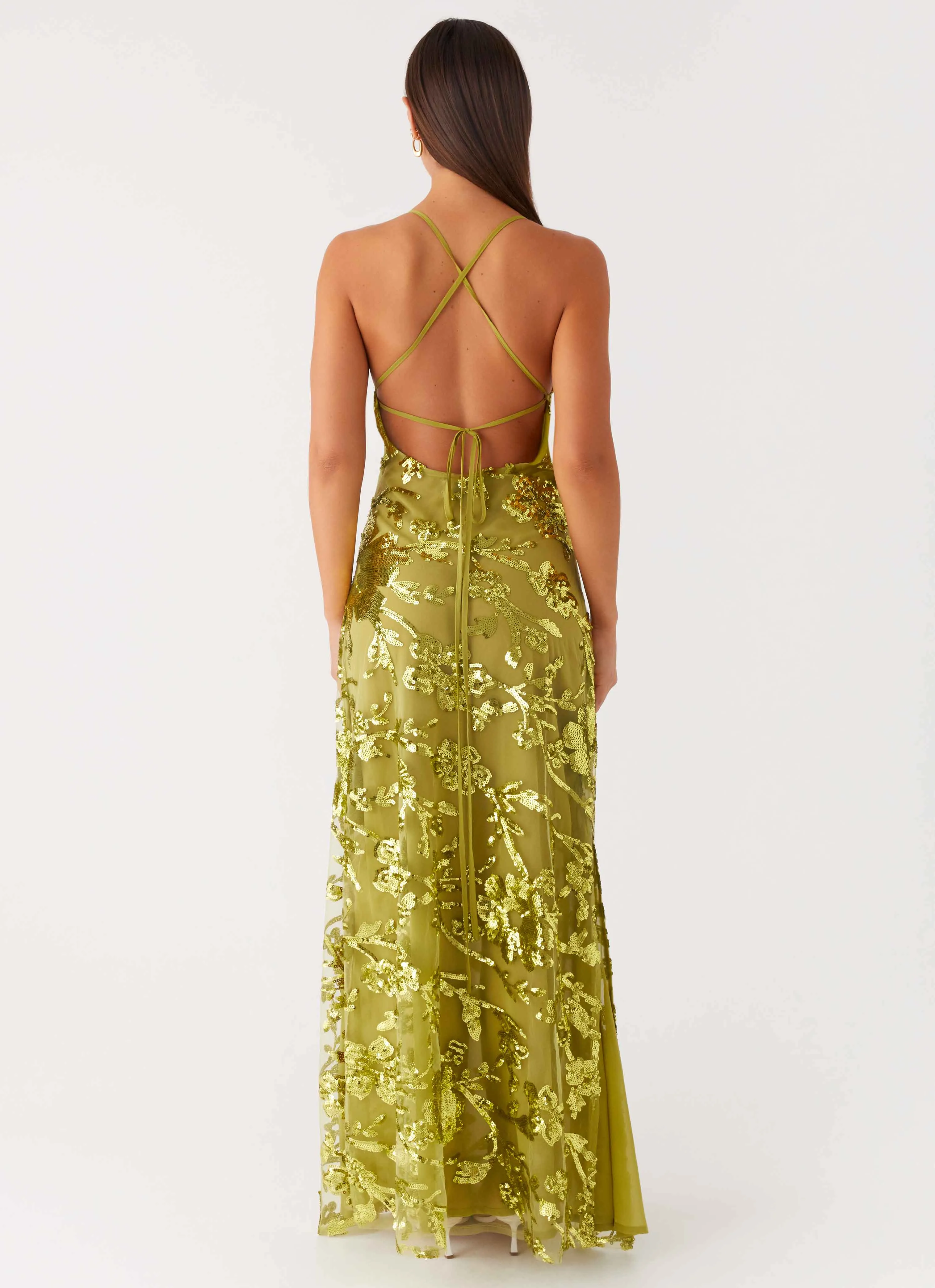Cozy Look Havana Sequin Maxi Dress - Lime