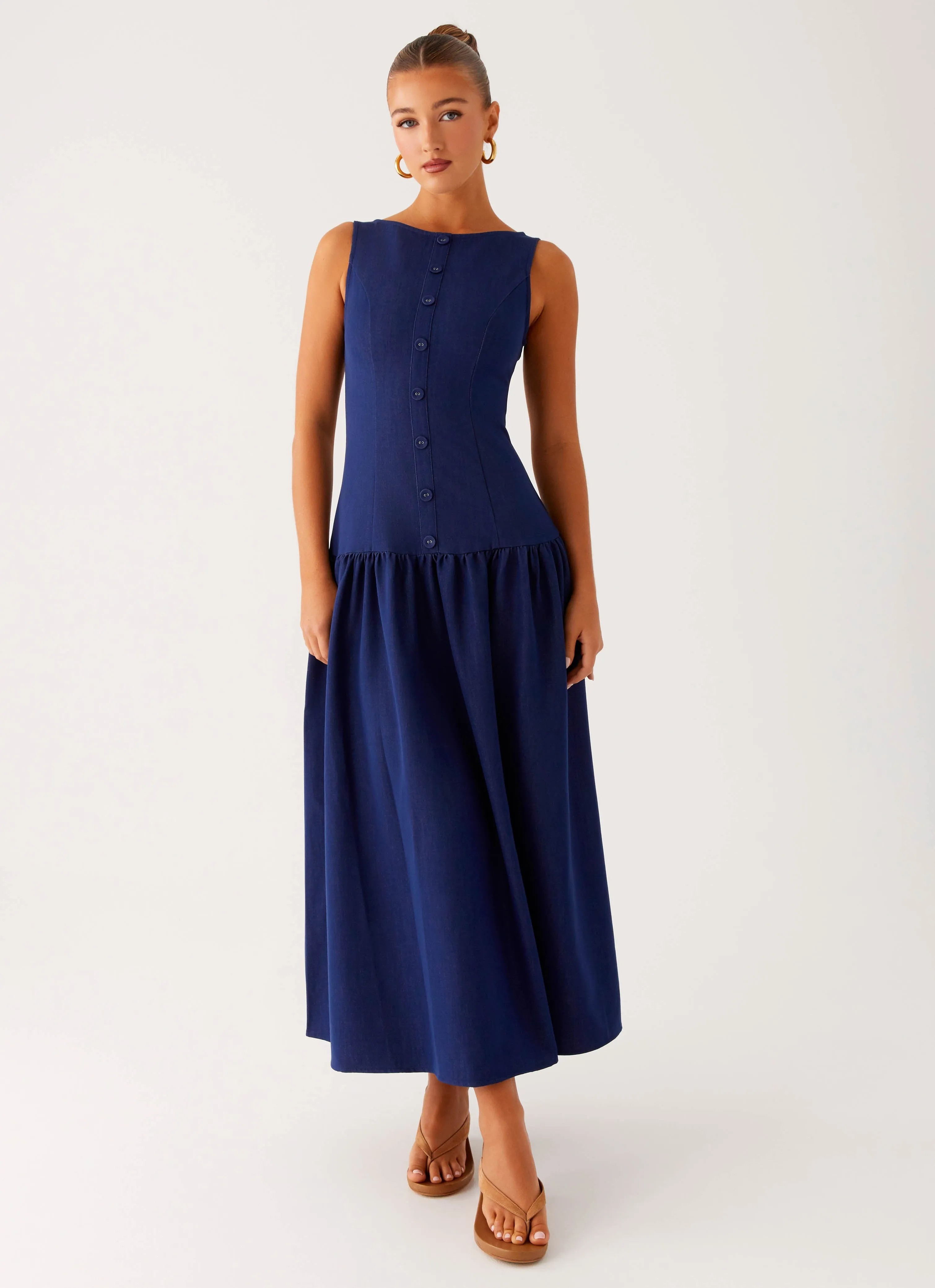 Grace Color Hayes Denim Midi Dress - Indigo