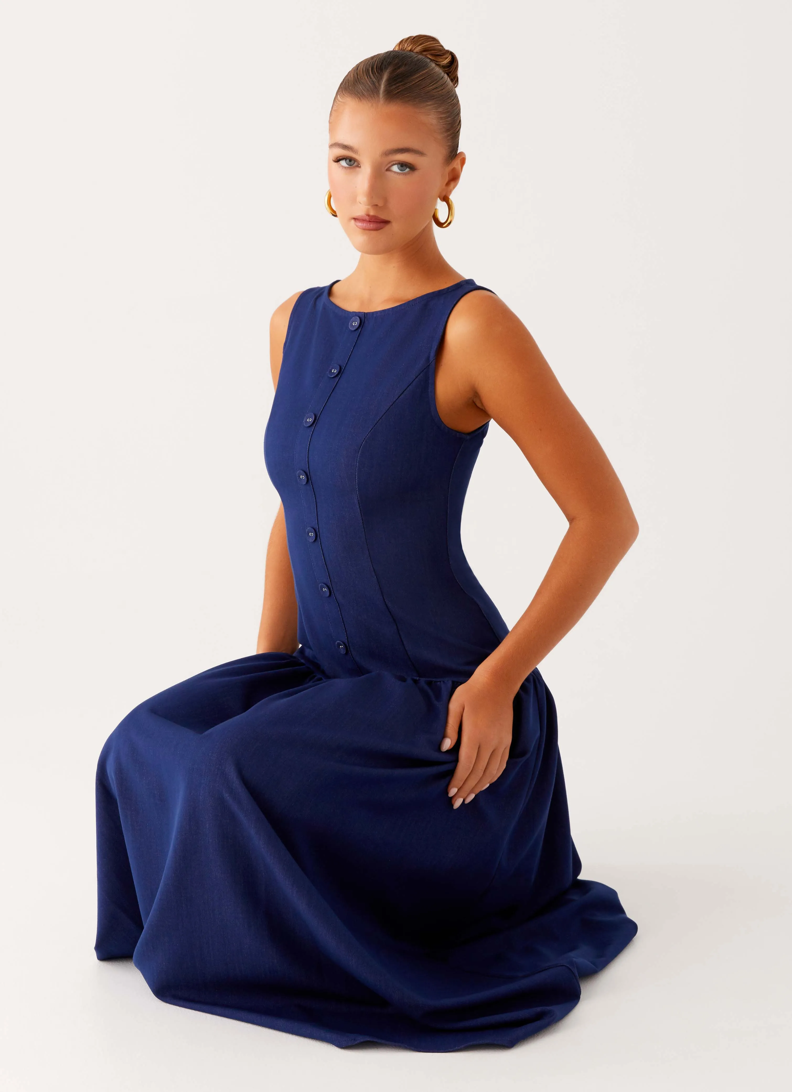 Hayes Denim Midi Dress - Indigo Breathable Comfort Wear Smart Texture