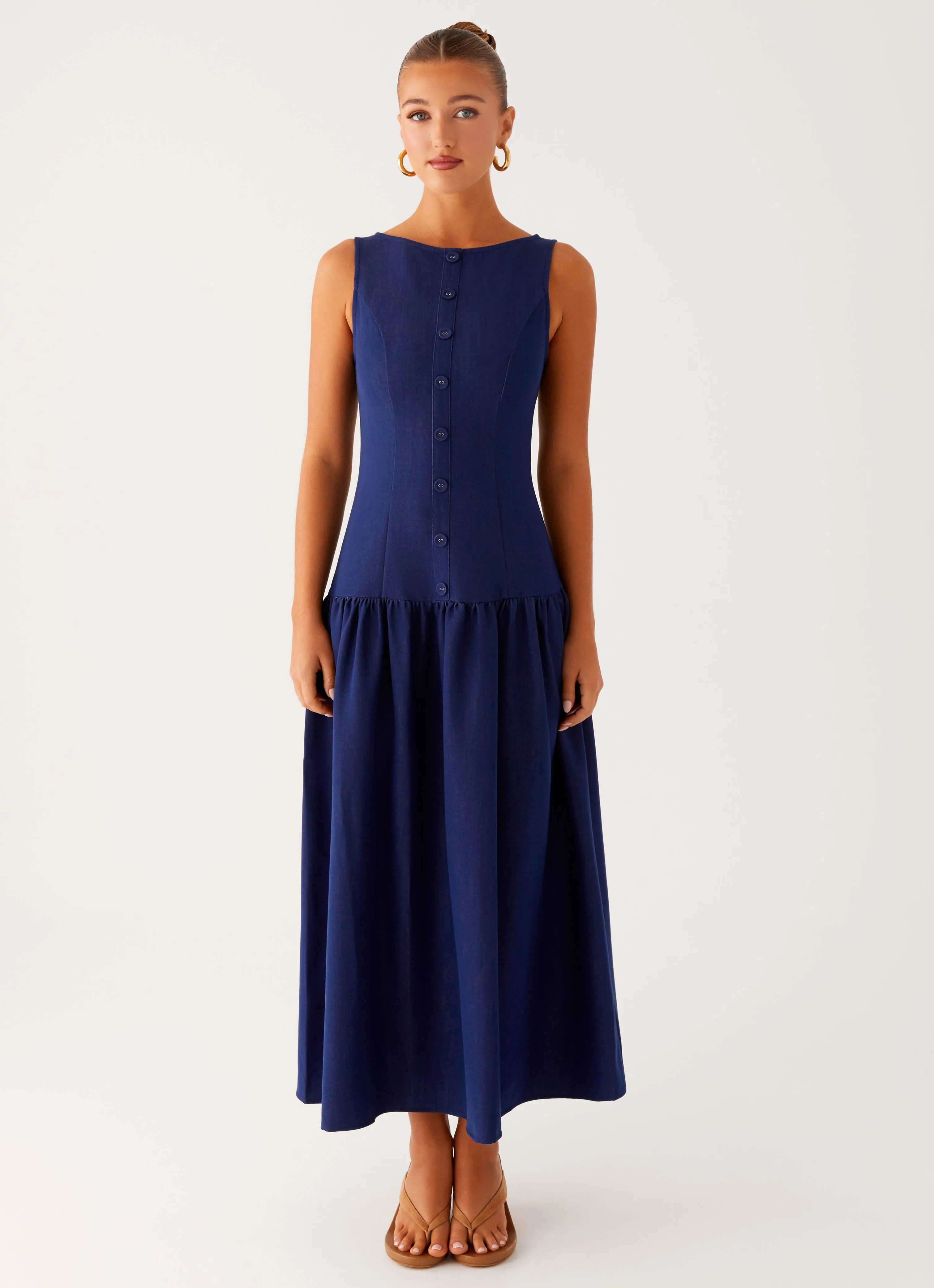 Hayes Denim Midi Dress - Indigo QuickReleaseClasp Bow Soft