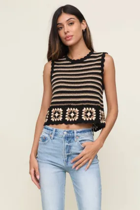 Hazel Crochet Sweater Tank Wrinkle Resistant Texture