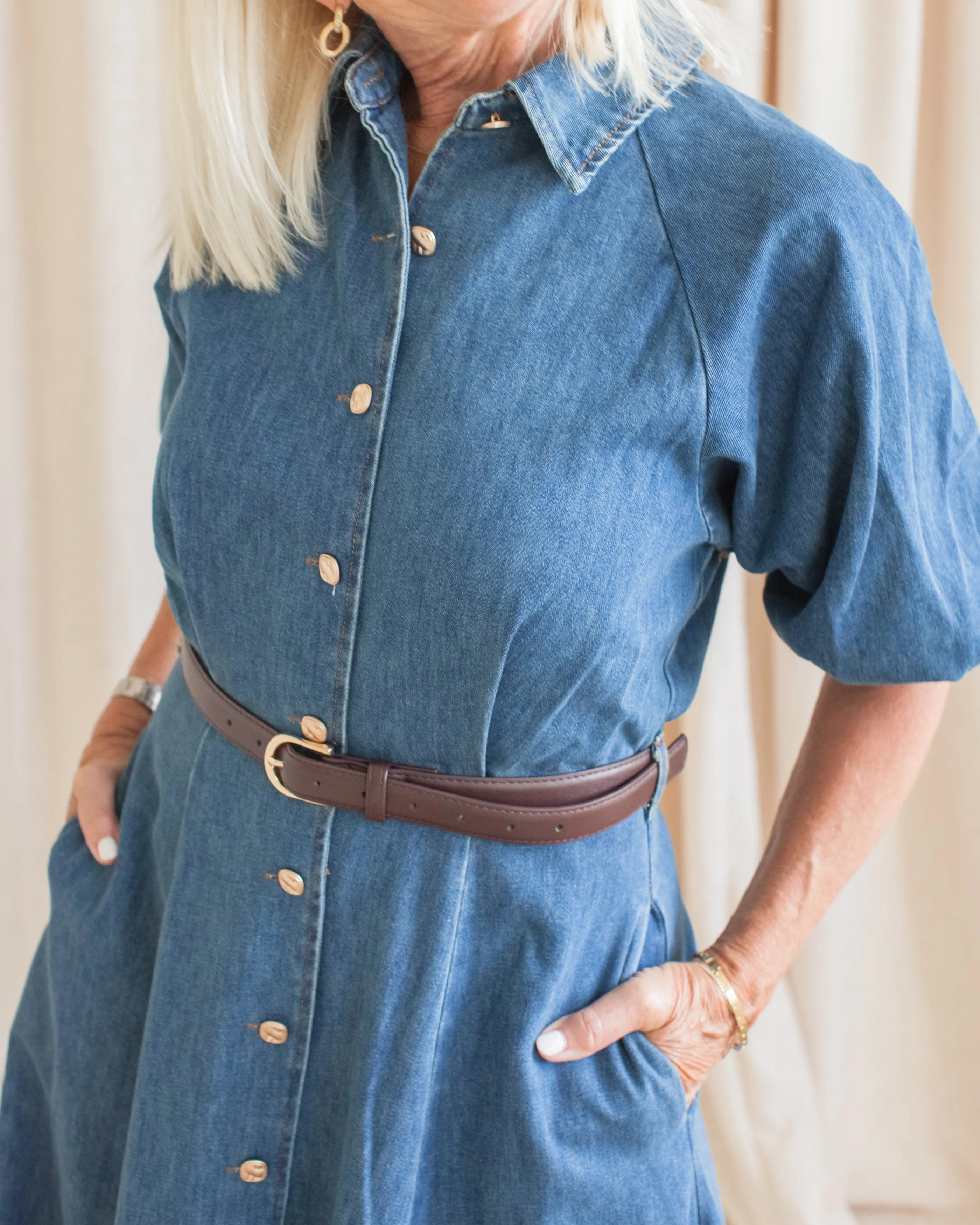 Brunch Glow Easy Mood Lena Denim Belted Dress