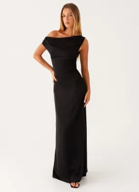 Casual Style Chic Fit Wear Heart Of Glass Satin Maxi Dress - Black