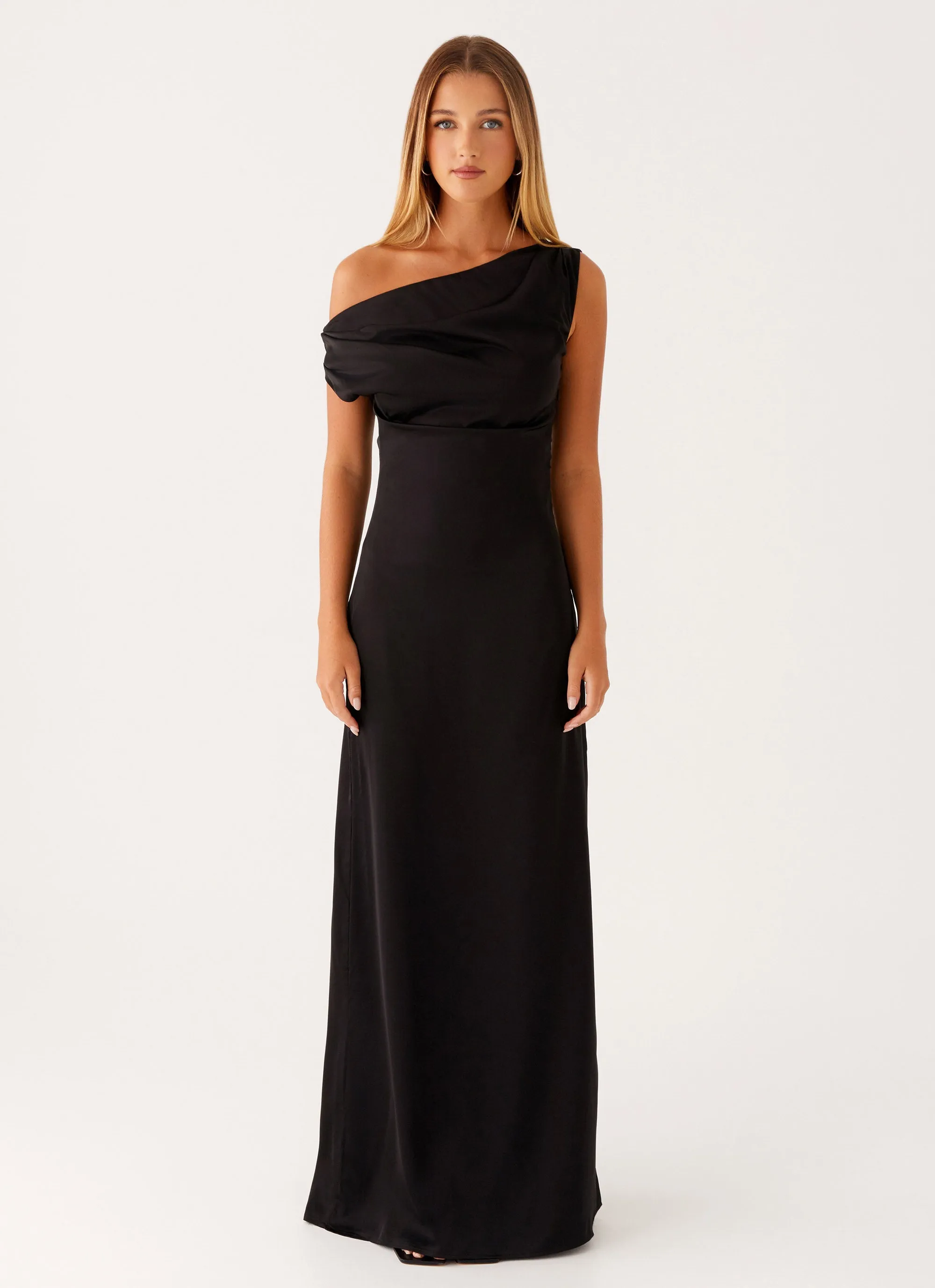 Heart Of Glass Satin Maxi Dress - Black Autumn Ready effortless grace