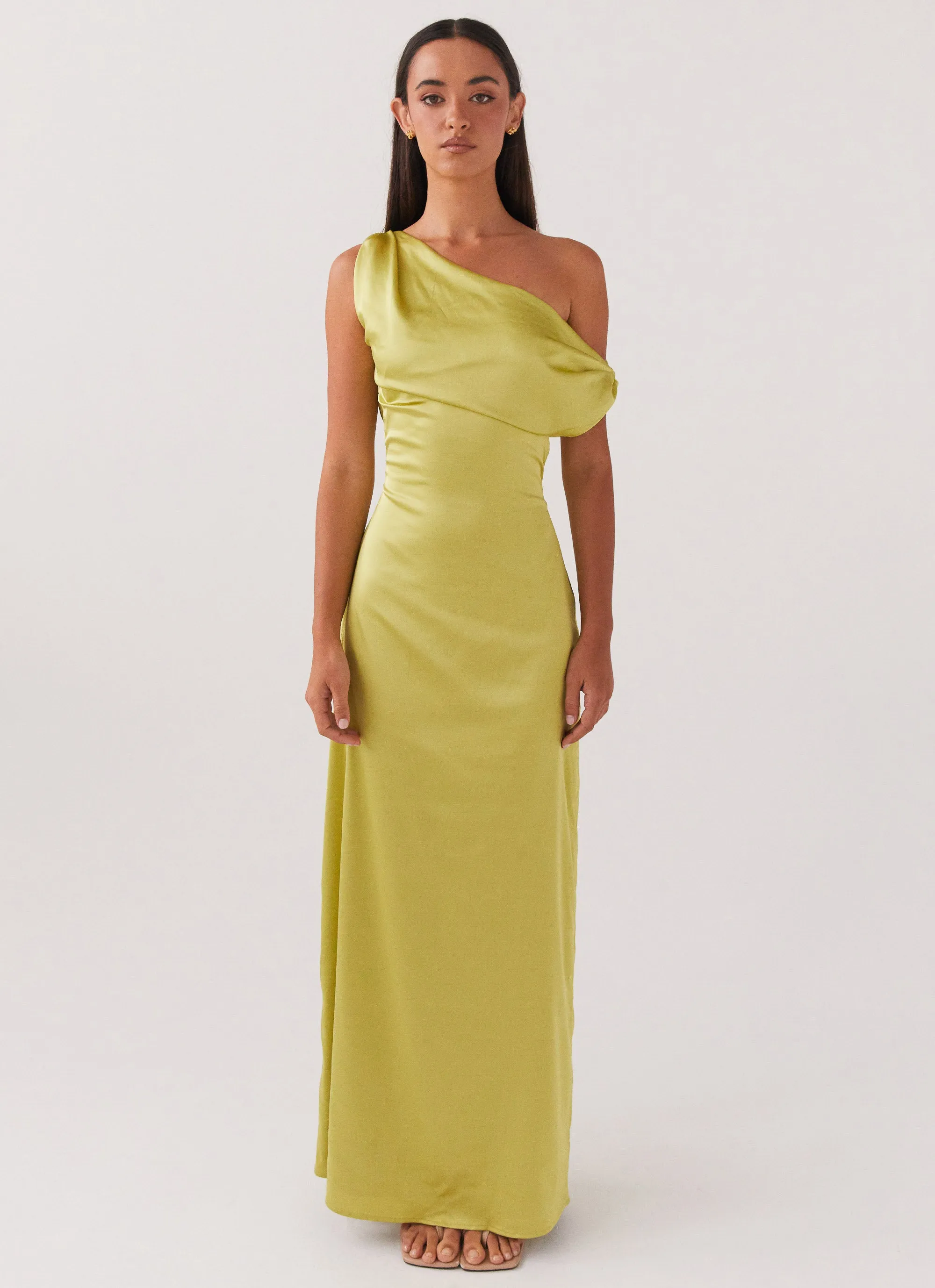 Seasonal piece Chic Spirit Heart Of Glass Satin Maxi Dress - Chartreuse