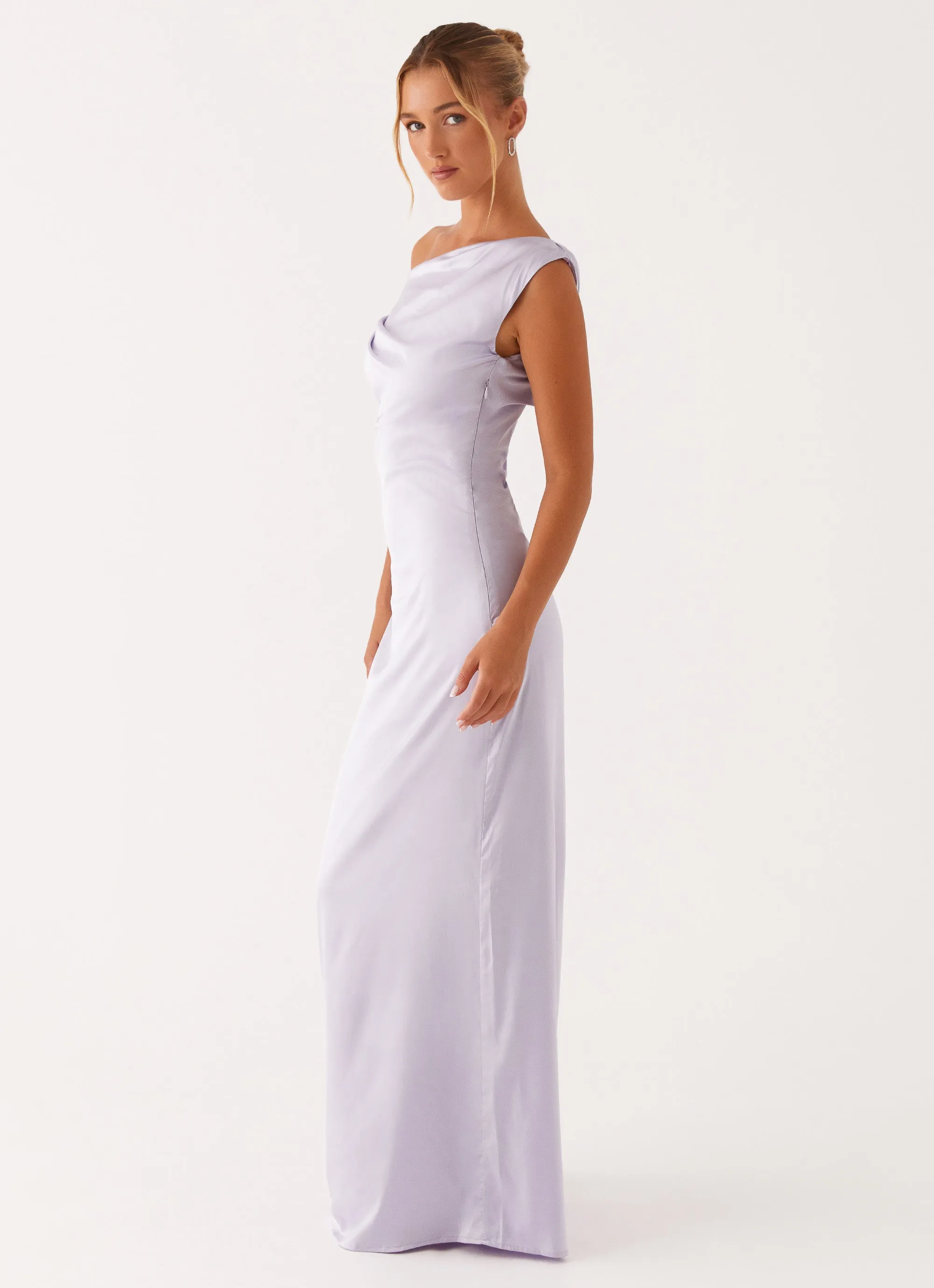 Heart Of Glass Satin Maxi Dress - Lilac Sophisticated Edge
