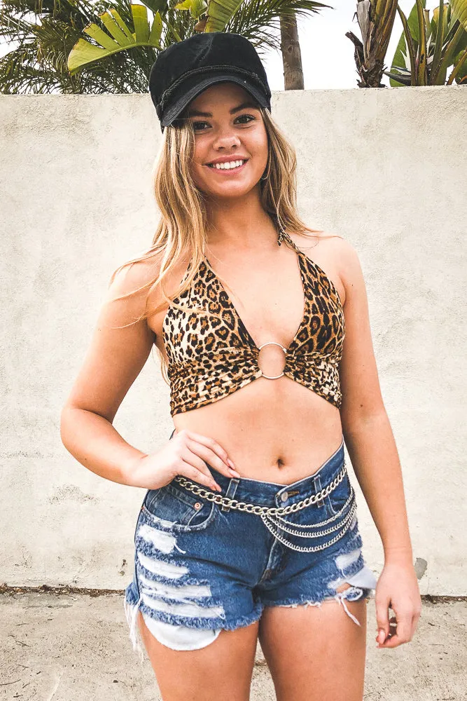 Leopard O-Ring Halter Top Recycled Polyester Material ZeroWaste Pattern