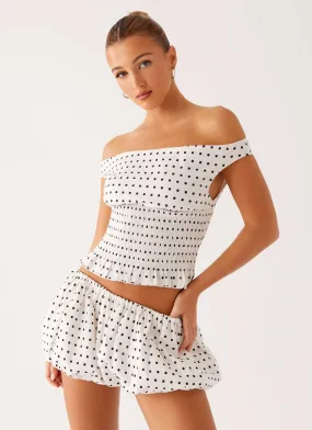 Heather Off Shoulder Top - White Black Polka Dot QuickPackFoldableDesign Durable Binding