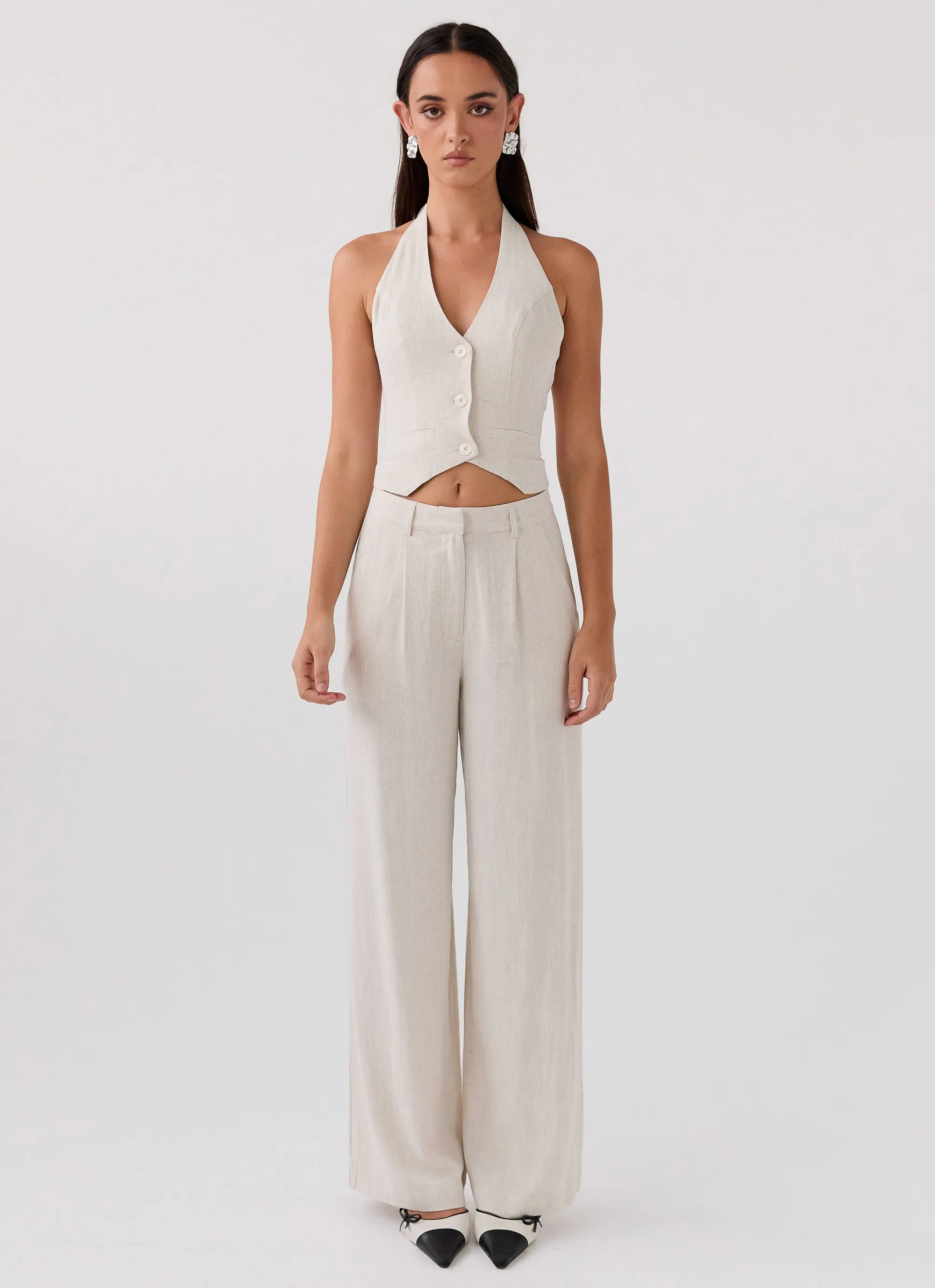 Heatwave Linen Pants - Oatmeal Flattering Look Adjustable Drawcord