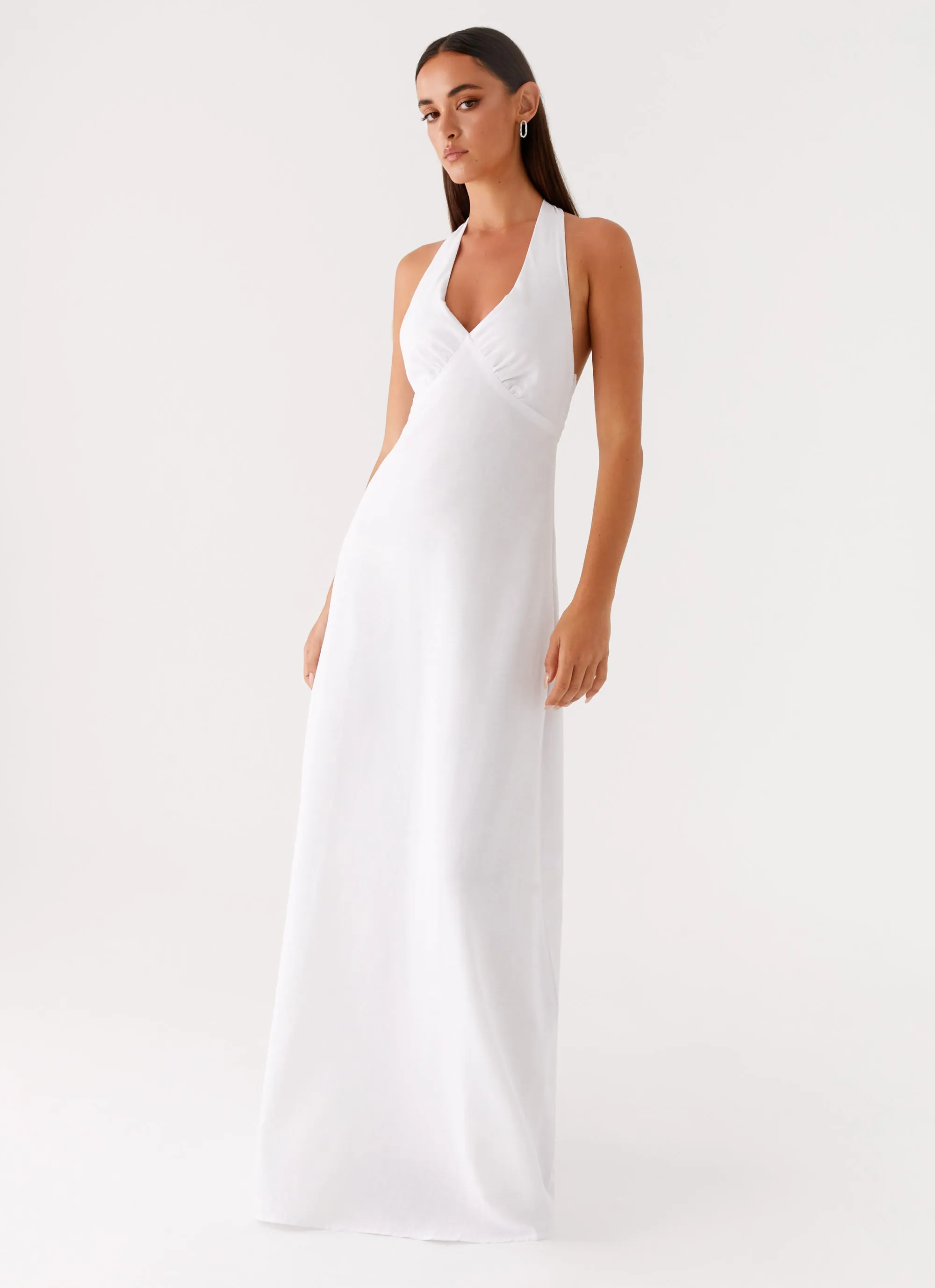 Heavy Hearted Linen Maxi Dress - White Bold Cut Lounge Favorite