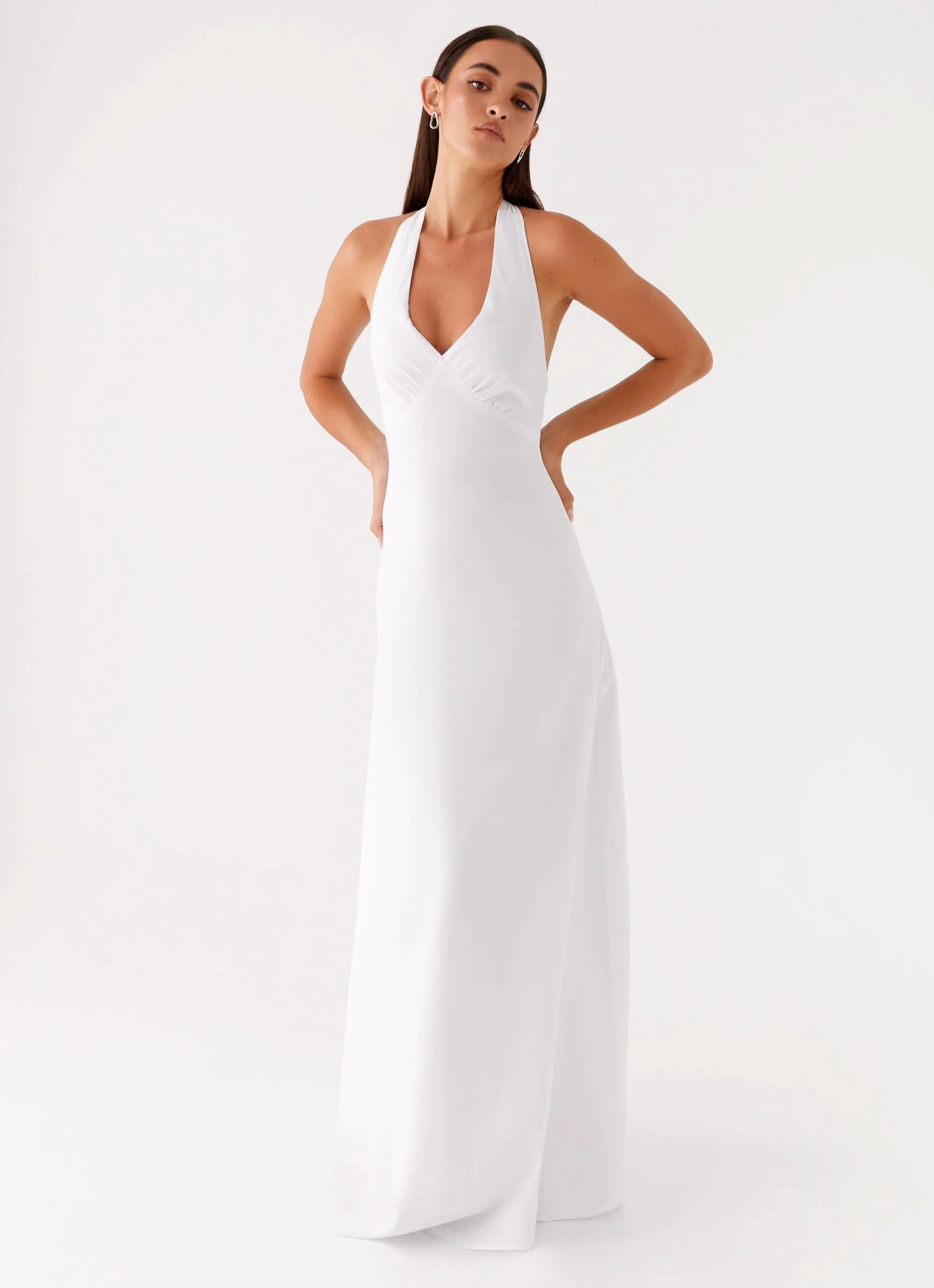 Stylish Layer Heavy Hearted Linen Maxi Dress - White