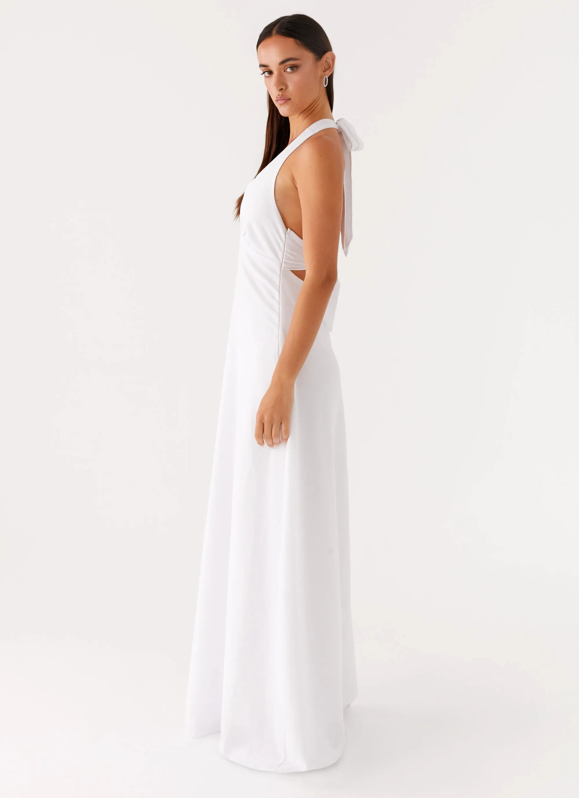 Heavy Hearted Linen Maxi Dress - White Silky texture Contemporary Wear