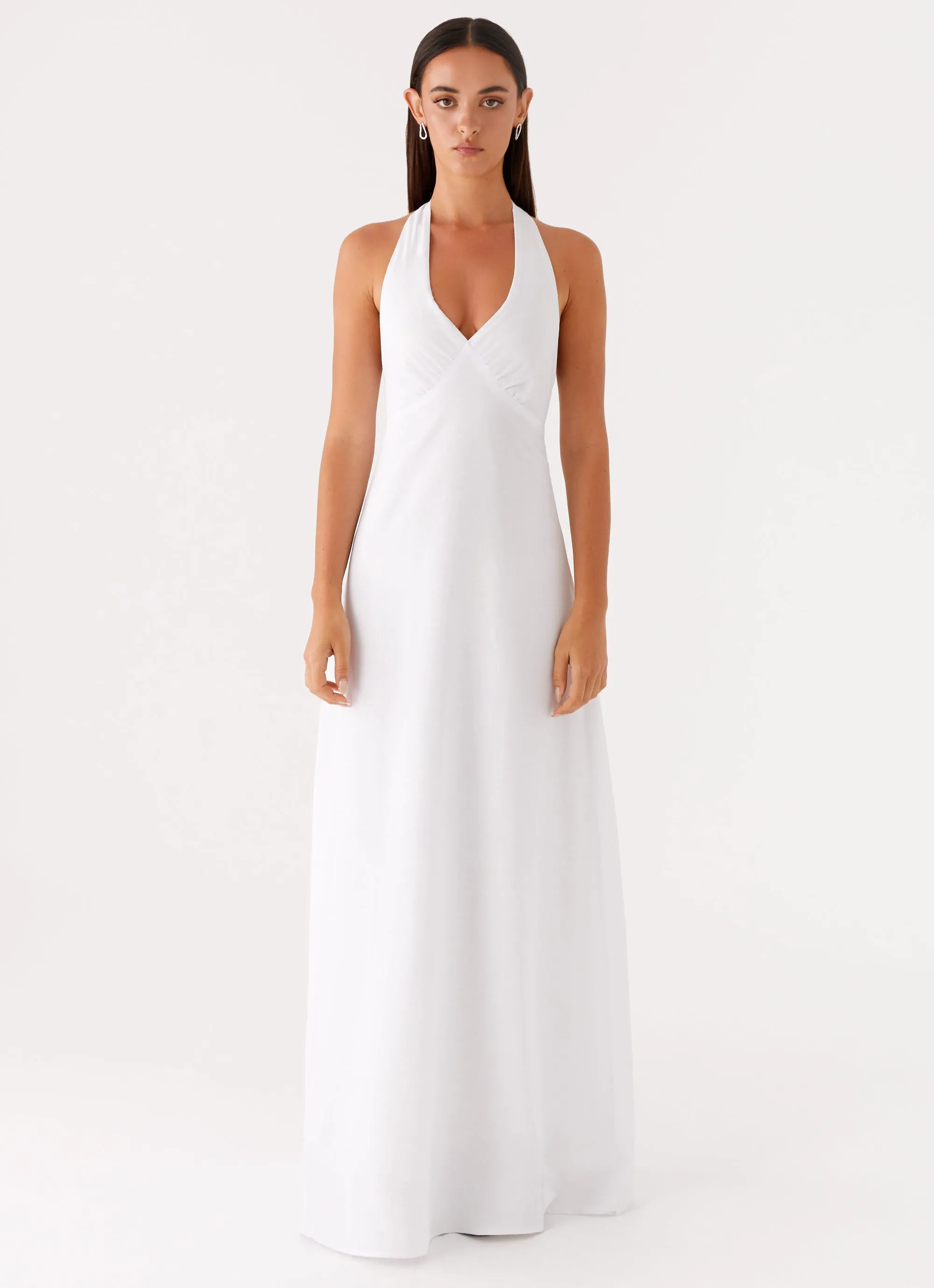 Sequin-Detail Heavy Hearted Linen Maxi Dress - White