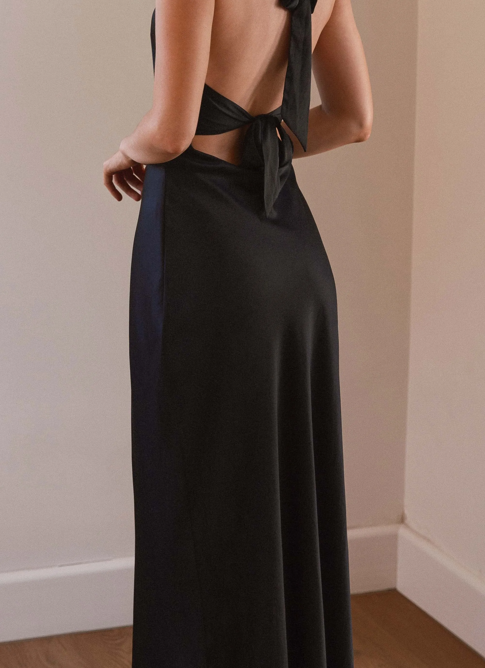 Heavy Hearted Satin Maxi Dress - Black Luxury Feel Breathable Feel