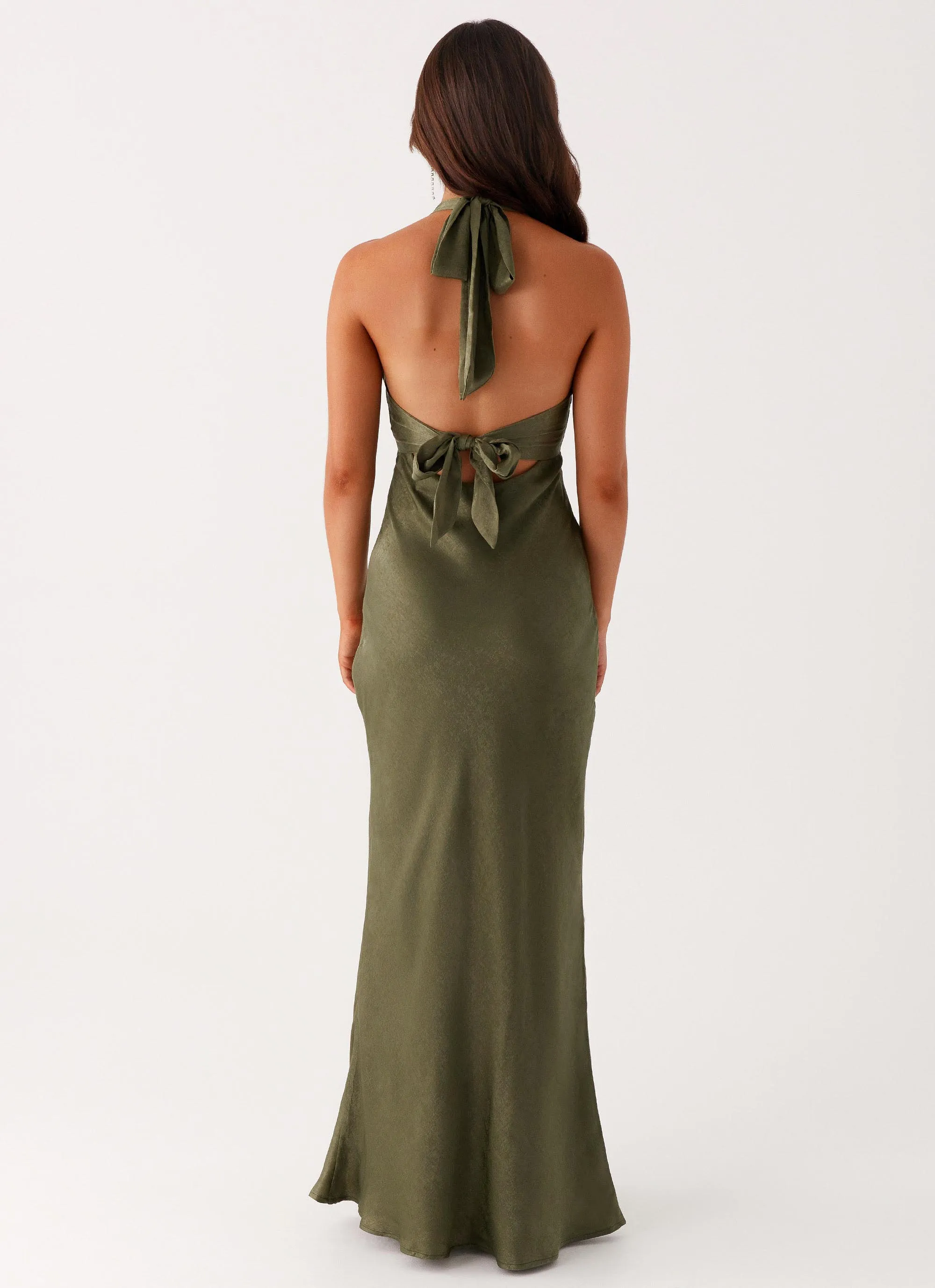 Heavy Hearted Satin Maxi Dress - Khaki Summer Friendly Sheer Look