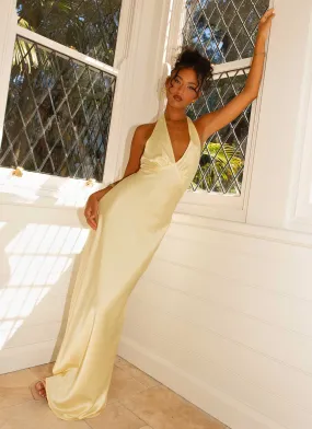 Heavy Hearted Satin Maxi Dress - Lemon Classic Tailoring