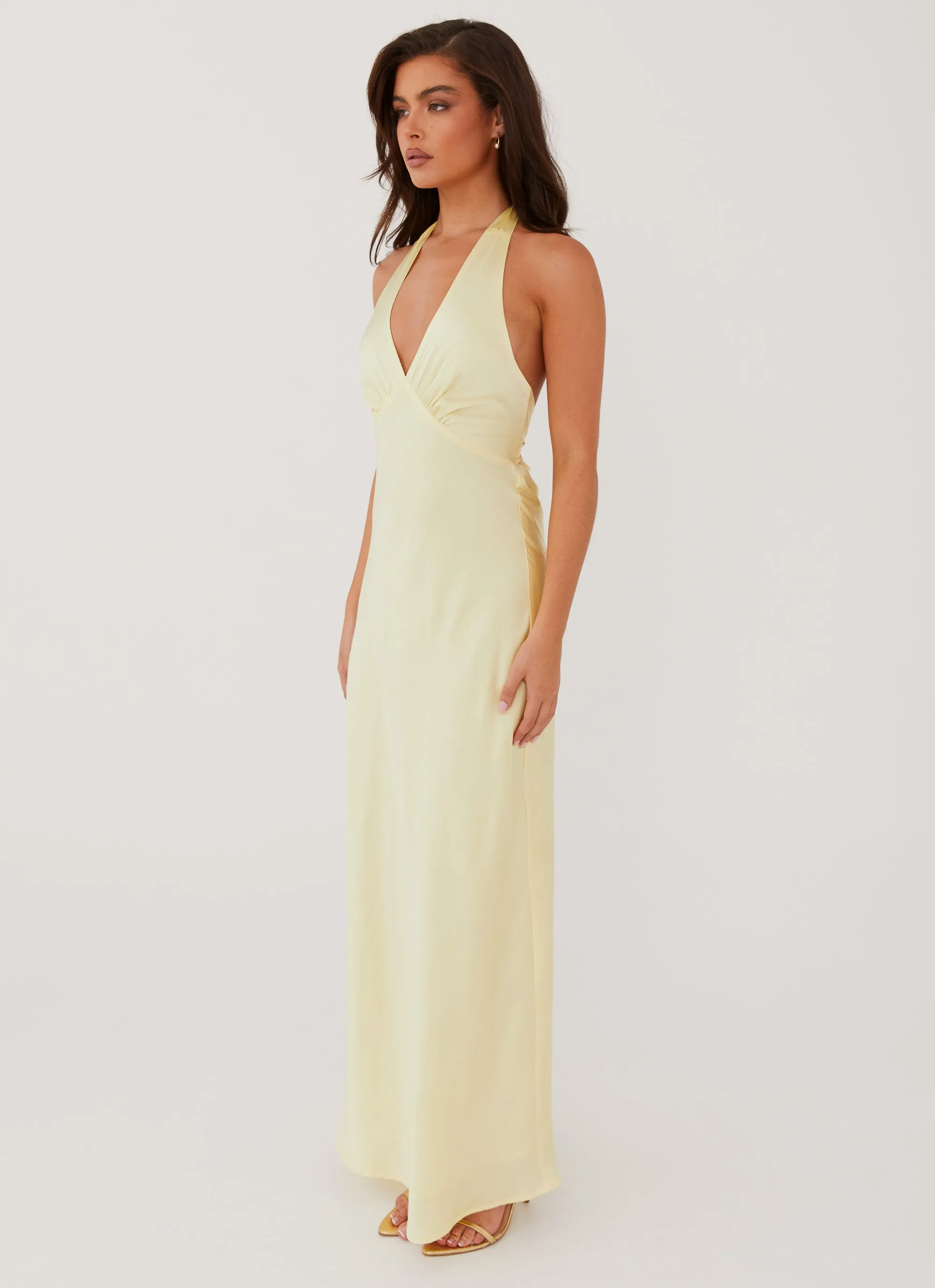 Heavy Hearted Satin Maxi Dress - Lemon Fresh Texture Dreamy Touch
