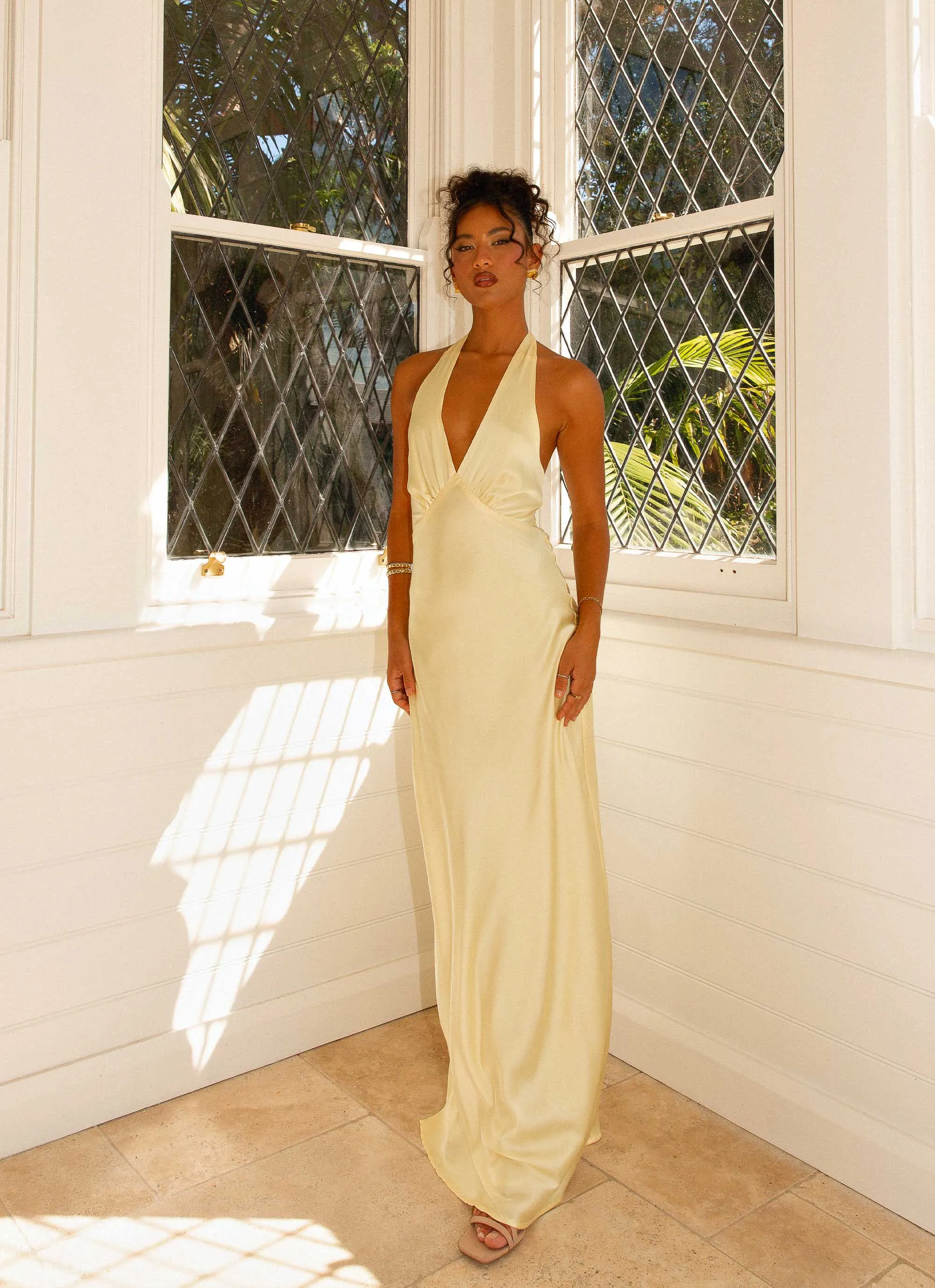 Heavy Hearted Satin Maxi Dress - Lemon Classic Appeal Chic Ensemble