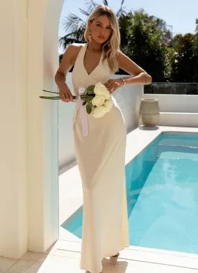 Heavy Hearted Satin Maxi Dress - Pearl Vintage Vibe