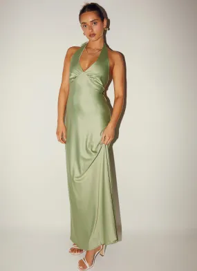 Heavy Hearted Satin Maxi Dress - Sage Gathered Skirt