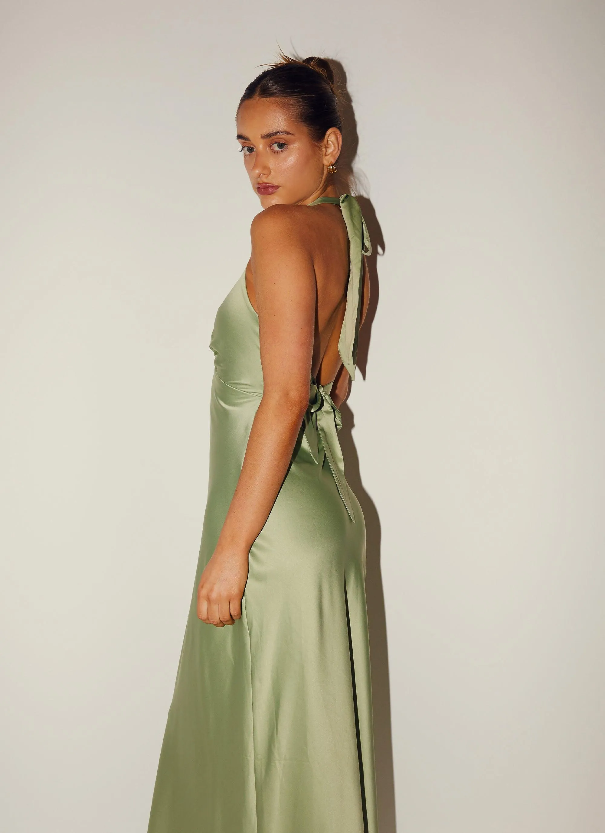 Heavy Hearted Satin Maxi Dress - Sage DeepPocketStyle Life Soft