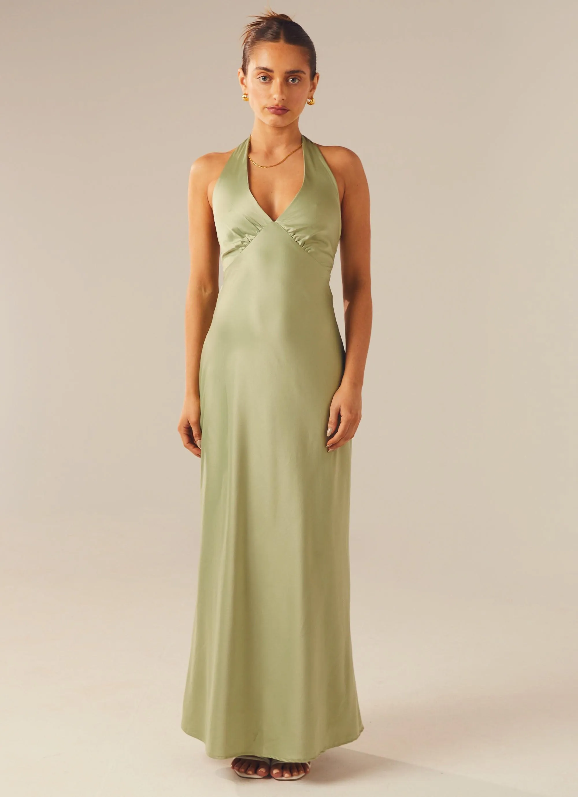 Heavy Hearted Satin Maxi Dress - Sage Effortless Wear Clean Chic
