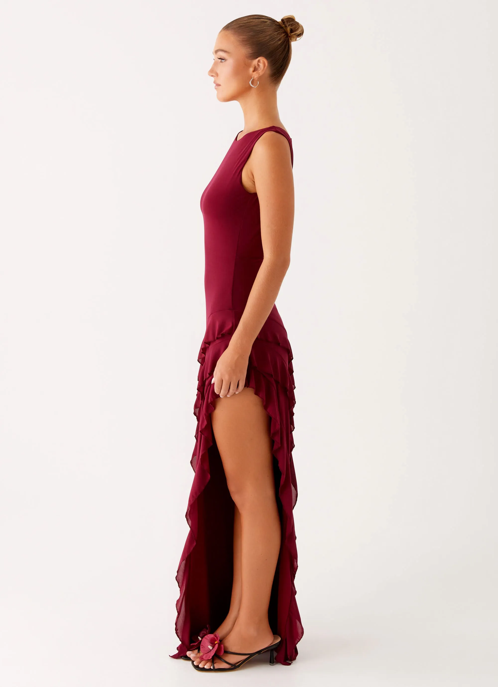 Hendrix Maxi Dress - Raspberry Wine Ruffle Hem