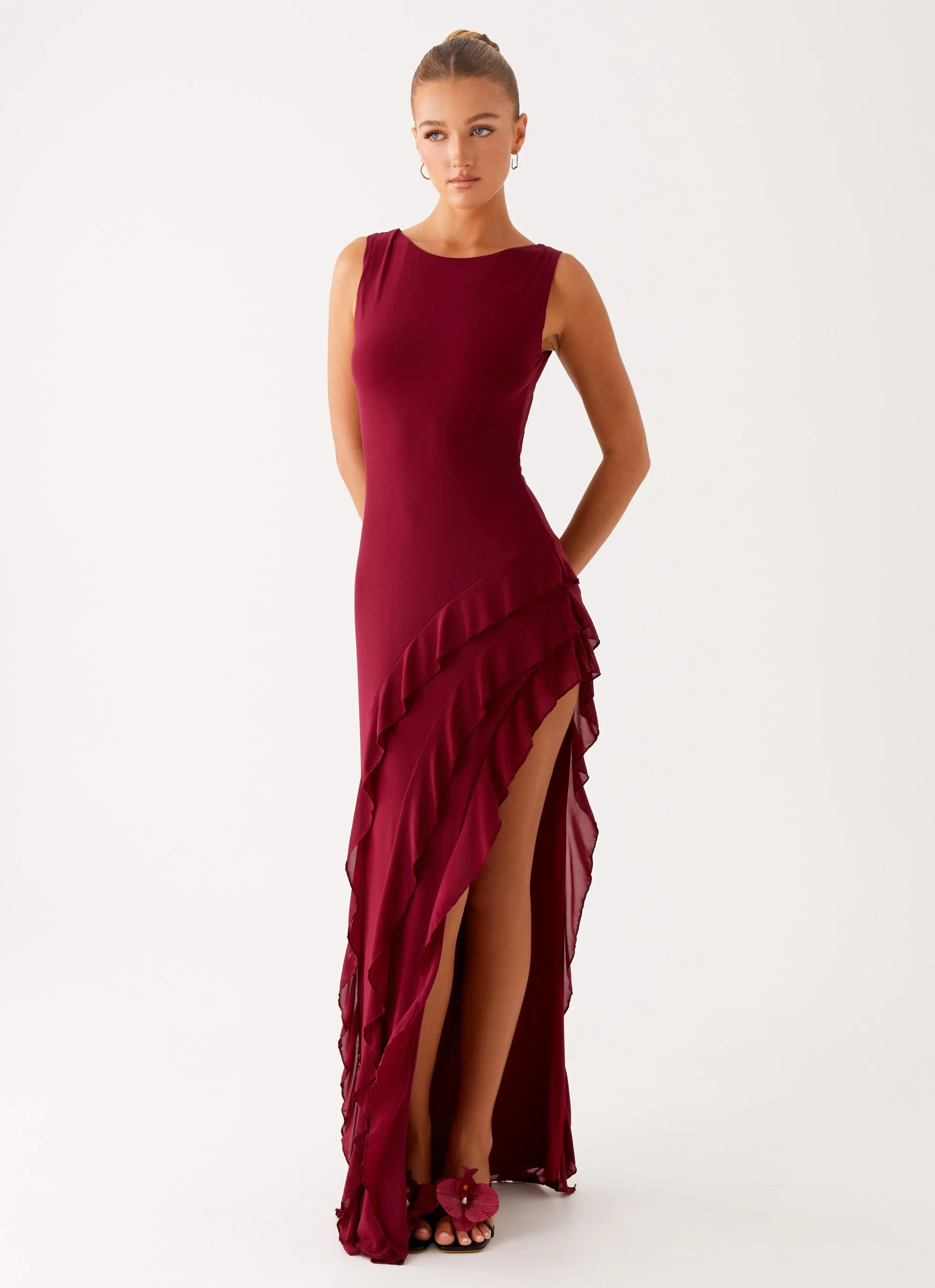 Geometric-pattern Retro Vibes Hendrix Maxi Dress - Raspberry Wine