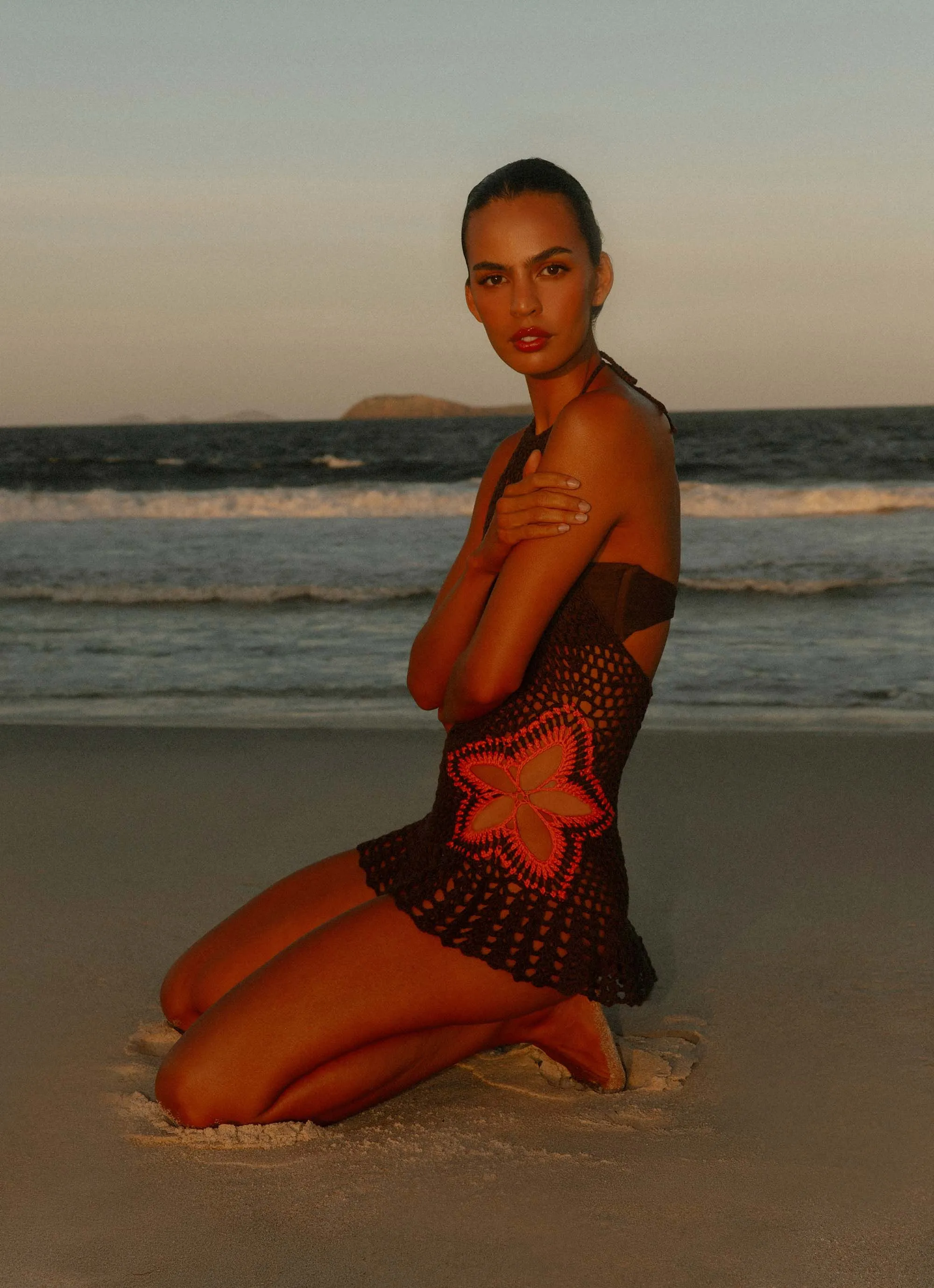 Henley Crochet Mini Dress - Chocolate Street Attire Polished Fit