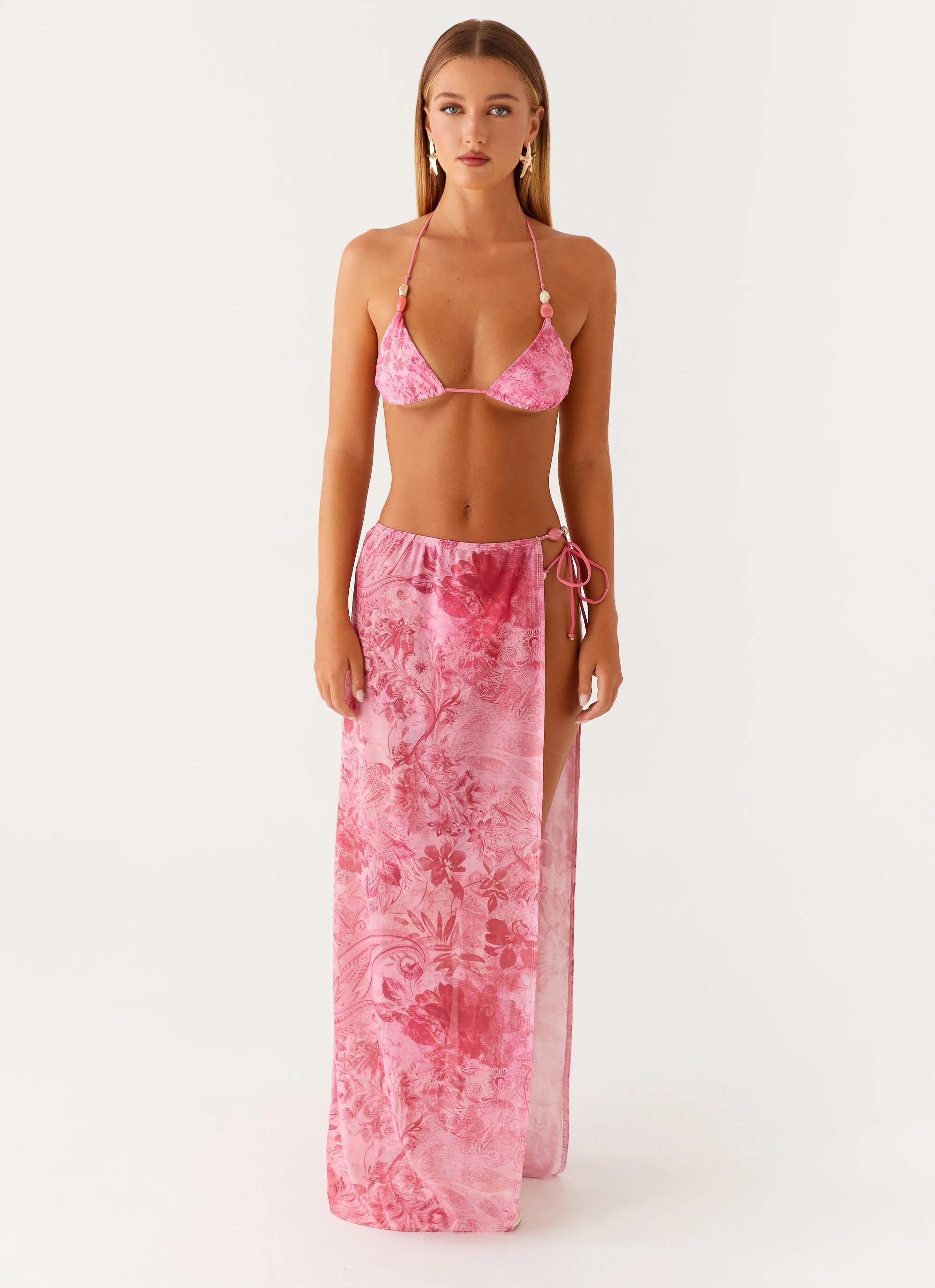 Here For It Beaded Maxi Skirt - Pink Print Fit Choice