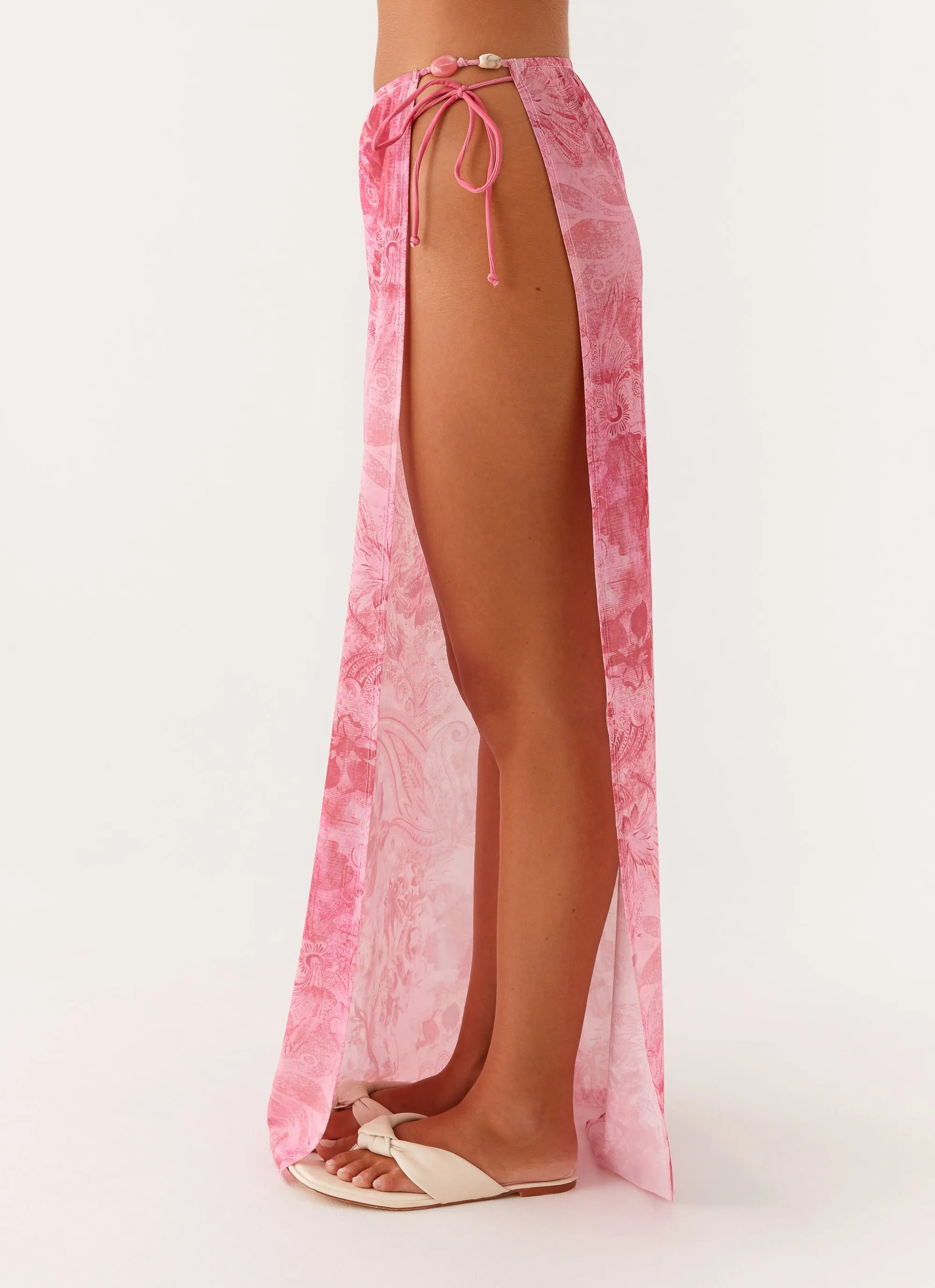 Here For It Beaded Maxi Skirt - Pink Print Functional Look