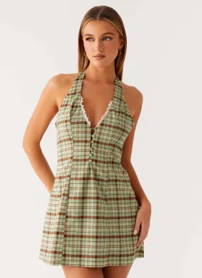 Dunia Halter Mini Dress - Forest Plaid Clean Comfort Day-To-Night Wear