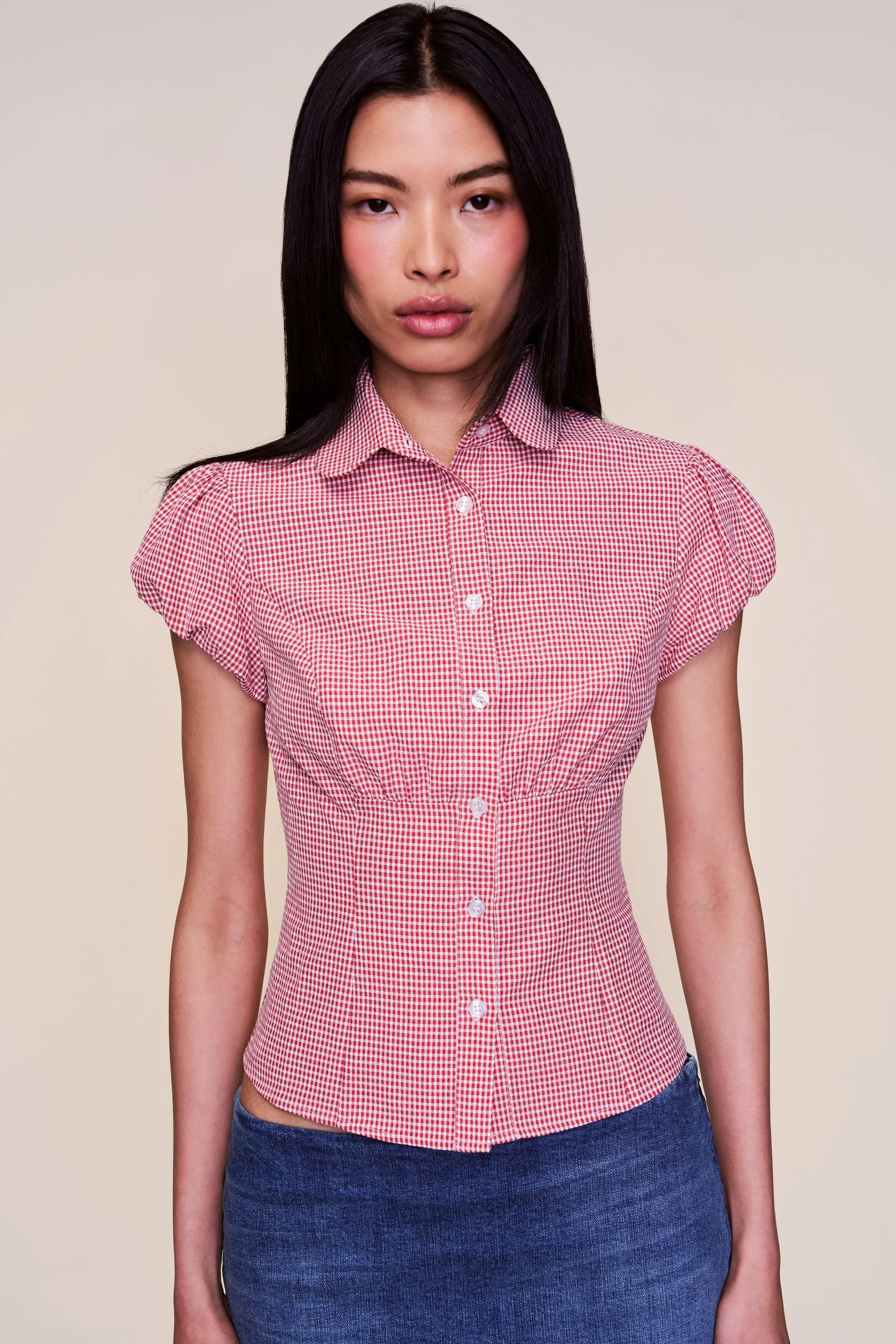 Liana Gingham Top AntiPilling Finish