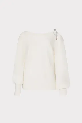Ida Crystal Bow Cold Shoulder Sweater Minimalist Stitching