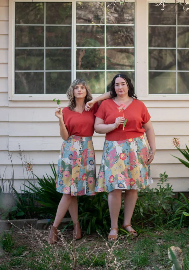 Dolman Top in Coral Challis Flexible Knit Fabric SheerLayering