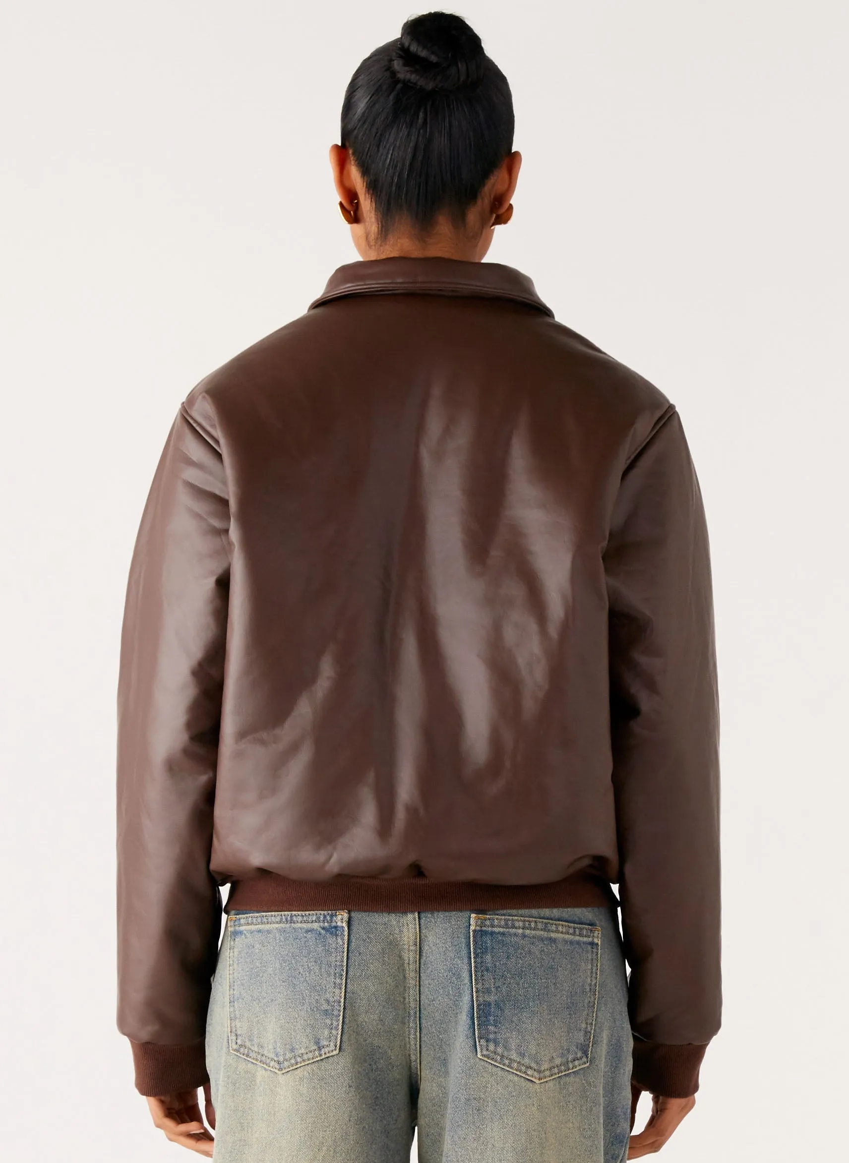 Outlands Faux Leather Bomber Jacket - Chocolate Durable Stitching