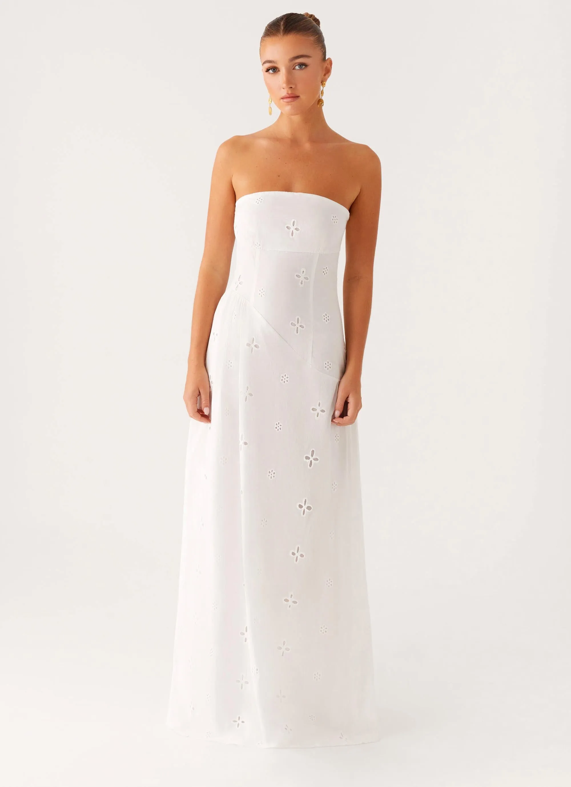 Button-Cuff Sunkissed Maxi Dress - Ivory