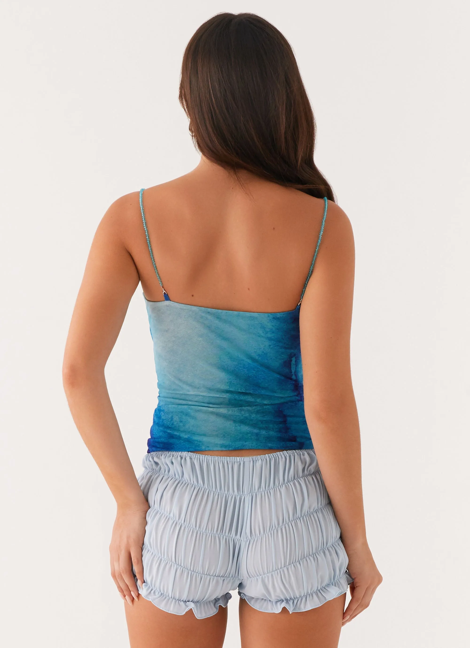 LowImpact Manufacturing High Density Weave Future Cut Out Top - Blue Tie Dye