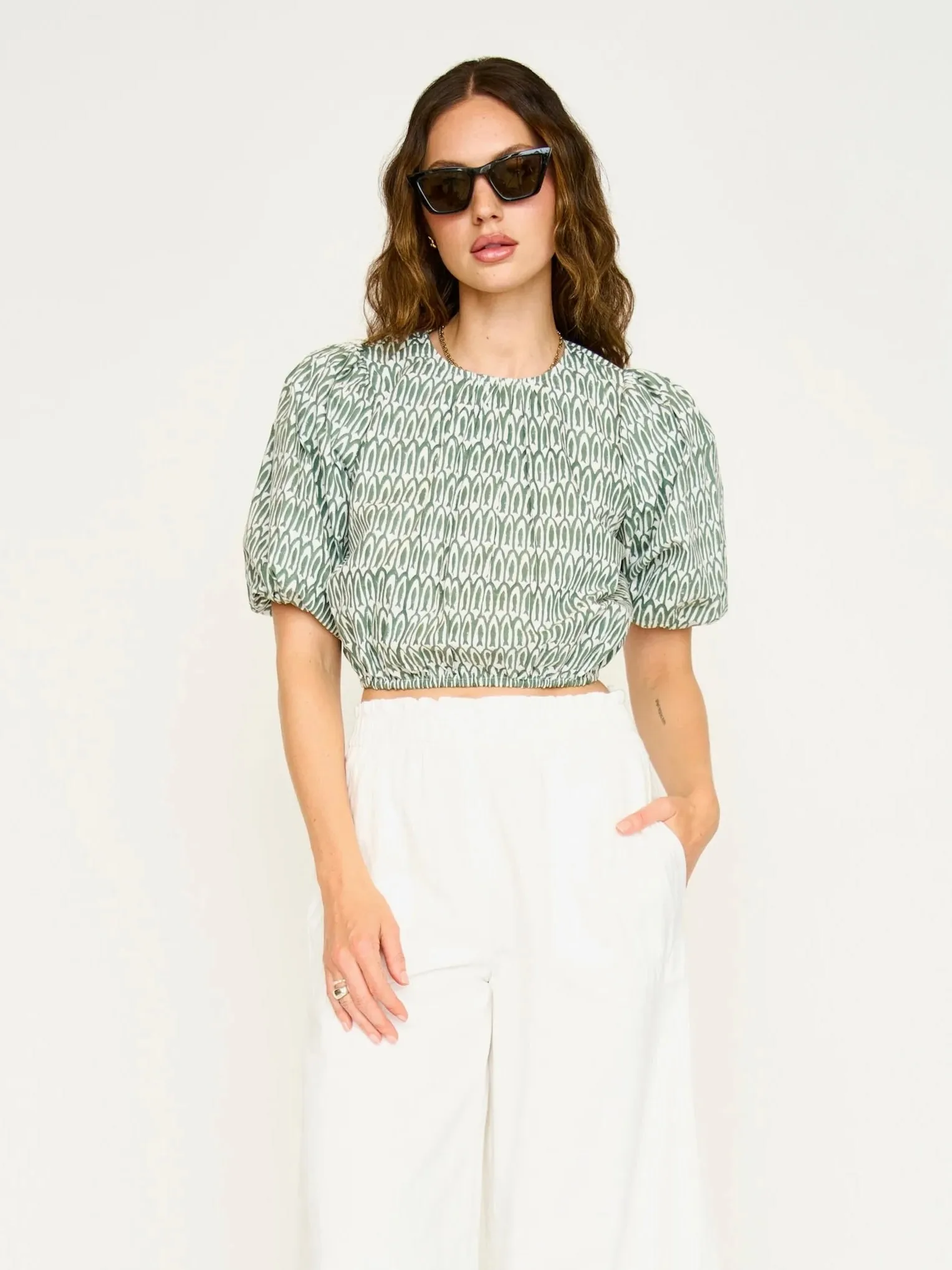 Fashion Statement Soft Texture Mirth Andaman Bubble Top in Kelp Minnow