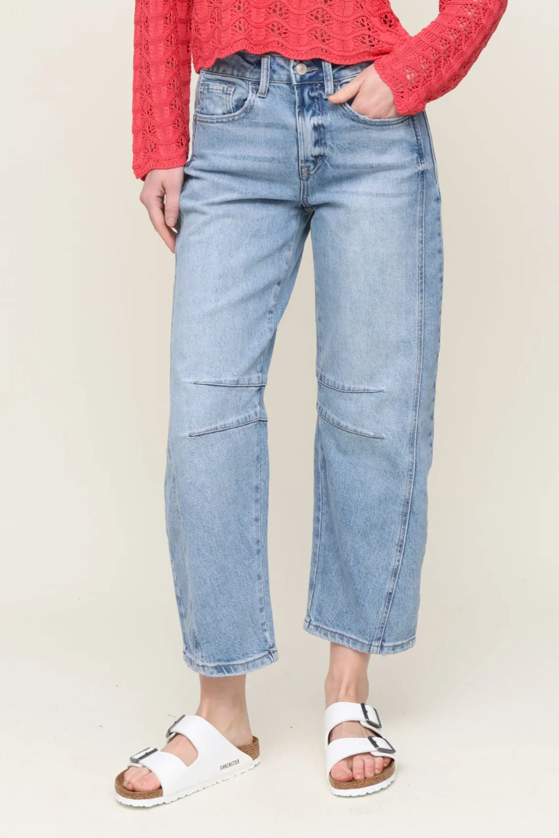 High Rise Barrel Jean Functional Style WrinkleFreeFinish
