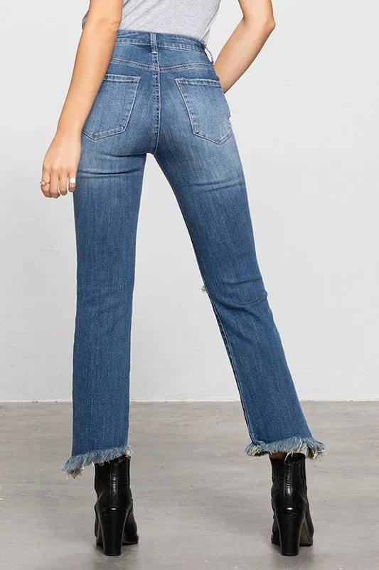 High Waisted Frayed Jeans Sustainable Material Blend