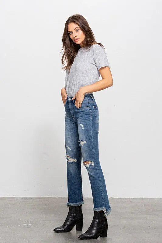 High Waisted Frayed Jeans Anti Pilling Surface Smart Style