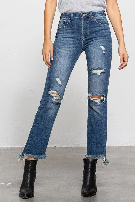 Durable Hem High Waisted Frayed Jeans