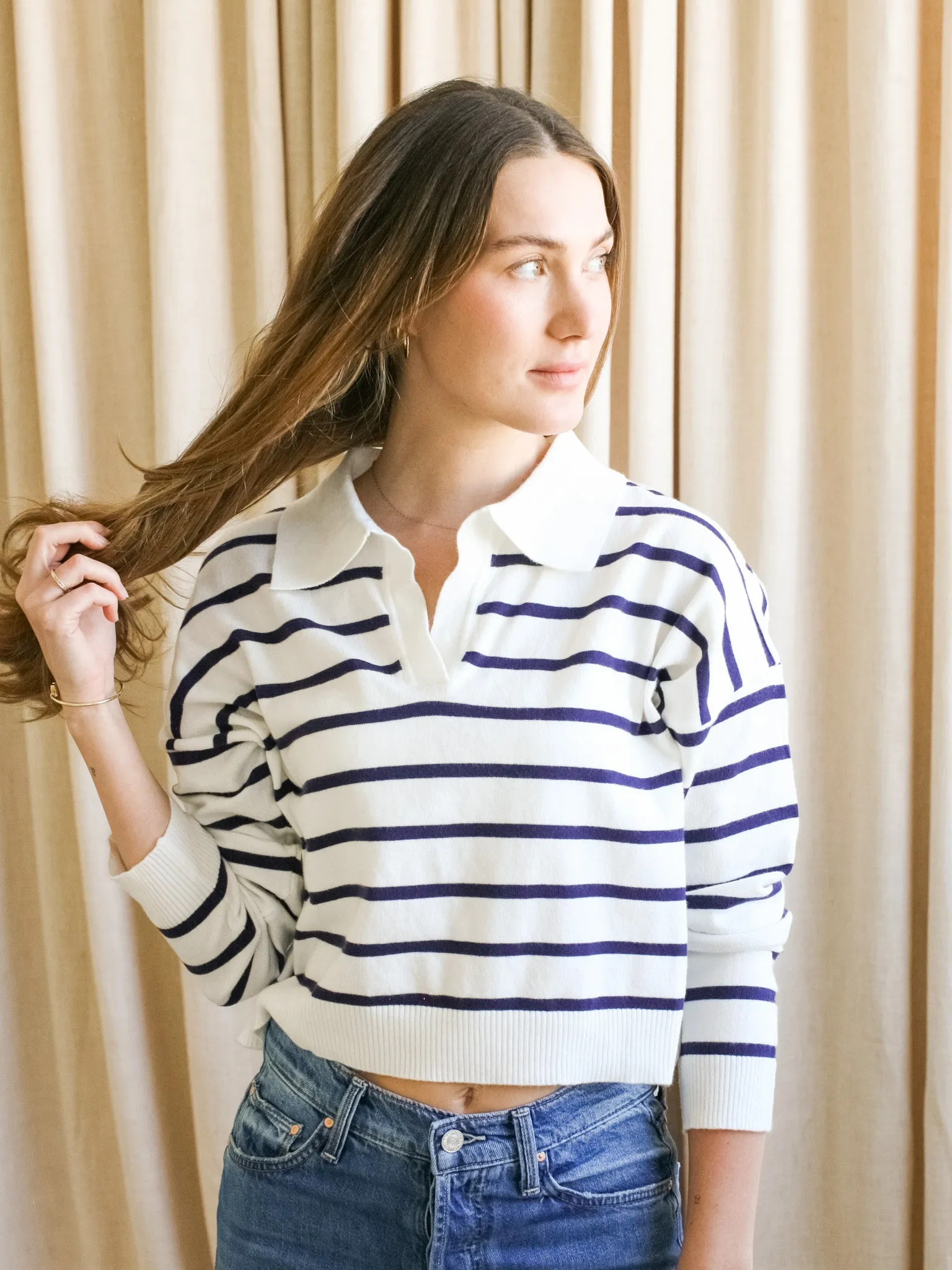 Sydney Stripe Polo - Navy Durable Blend Lightweight Design