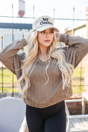 HighElasticity Fabric Versatile Wear Hillsboro V Neck Sweater- Tan