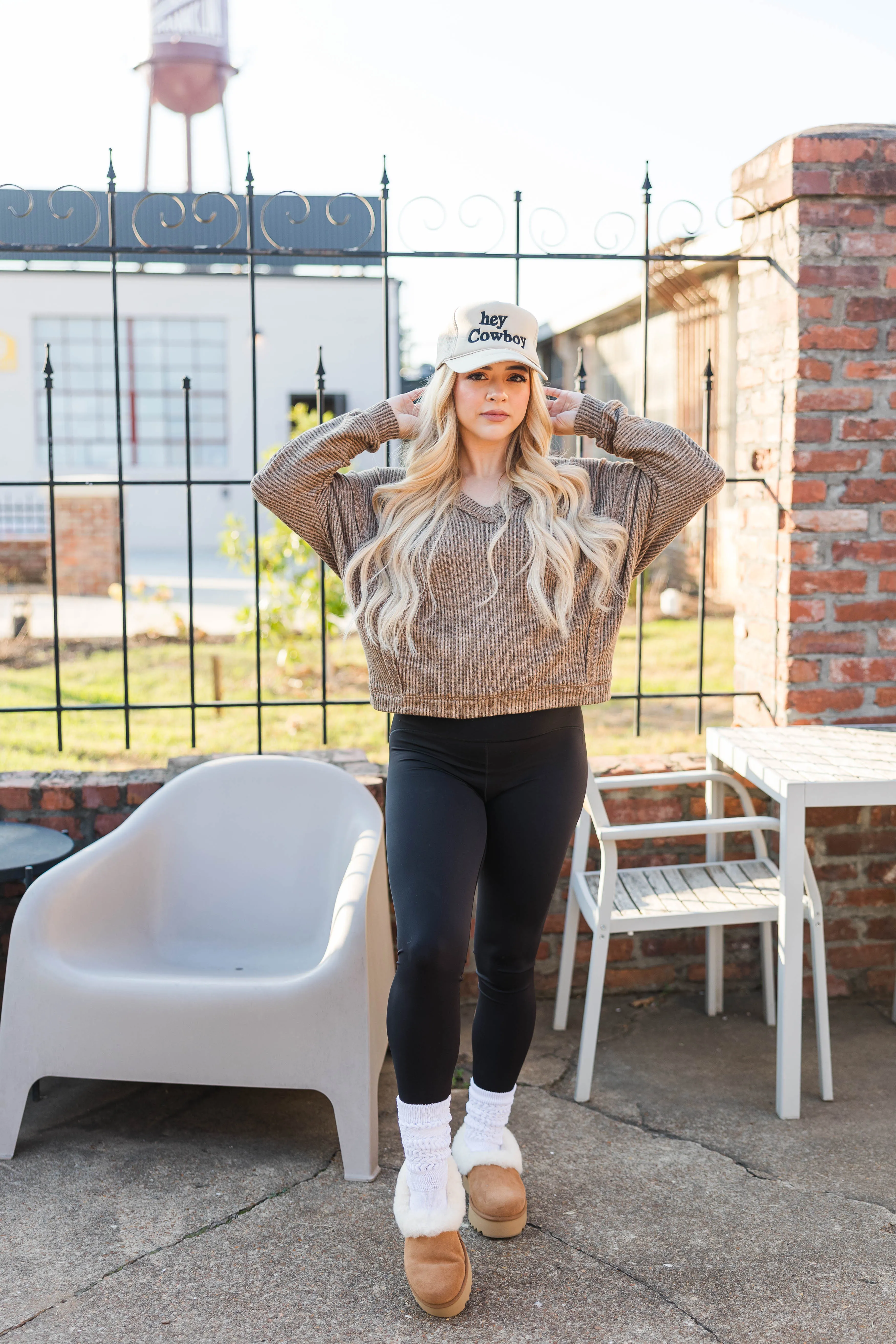 Hillsboro V Neck Sweater- Tan Lightwear Look Wrinkle Resistant Finish