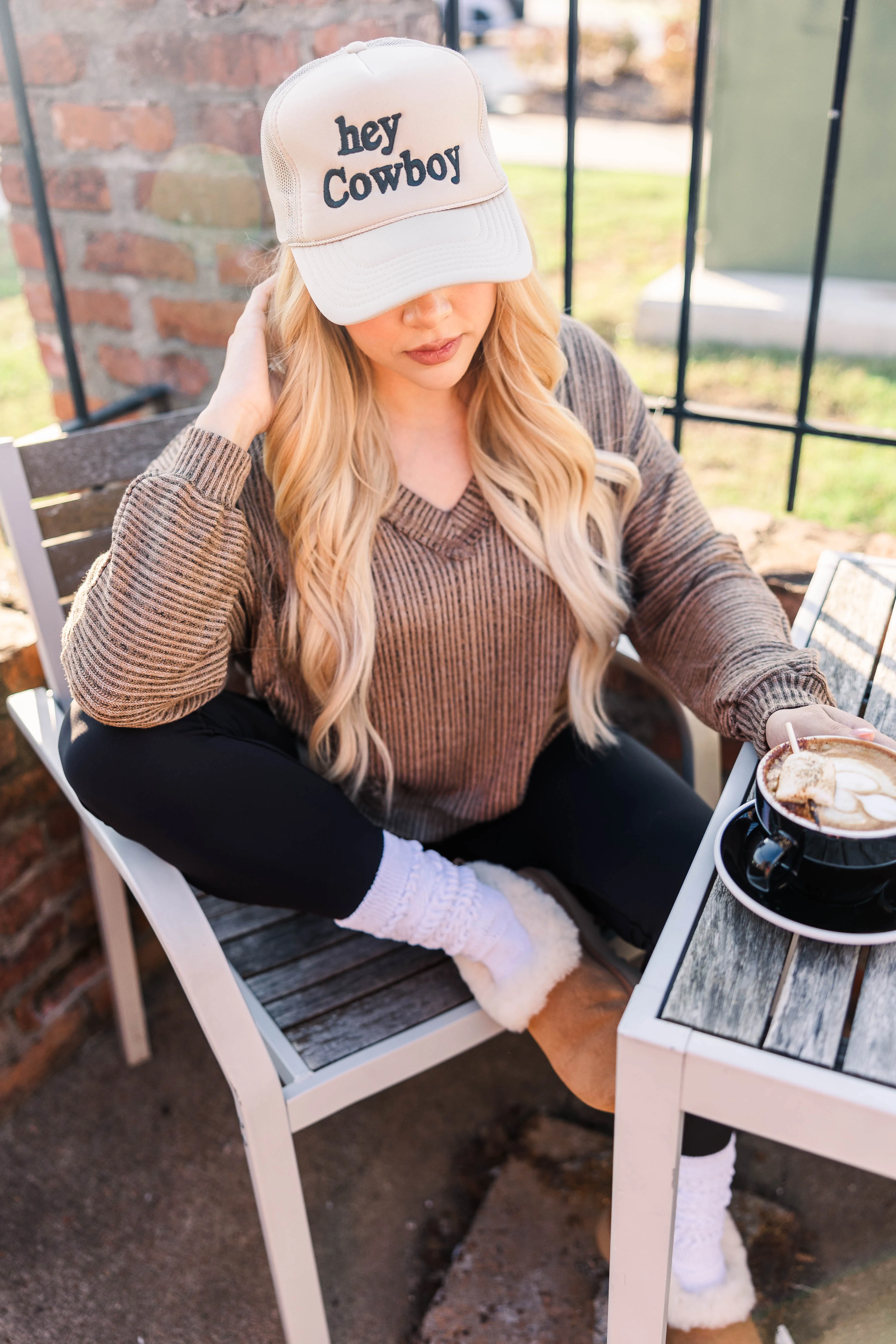 Colorfast Dyed Knit Hillsboro V Neck Sweater- Tan