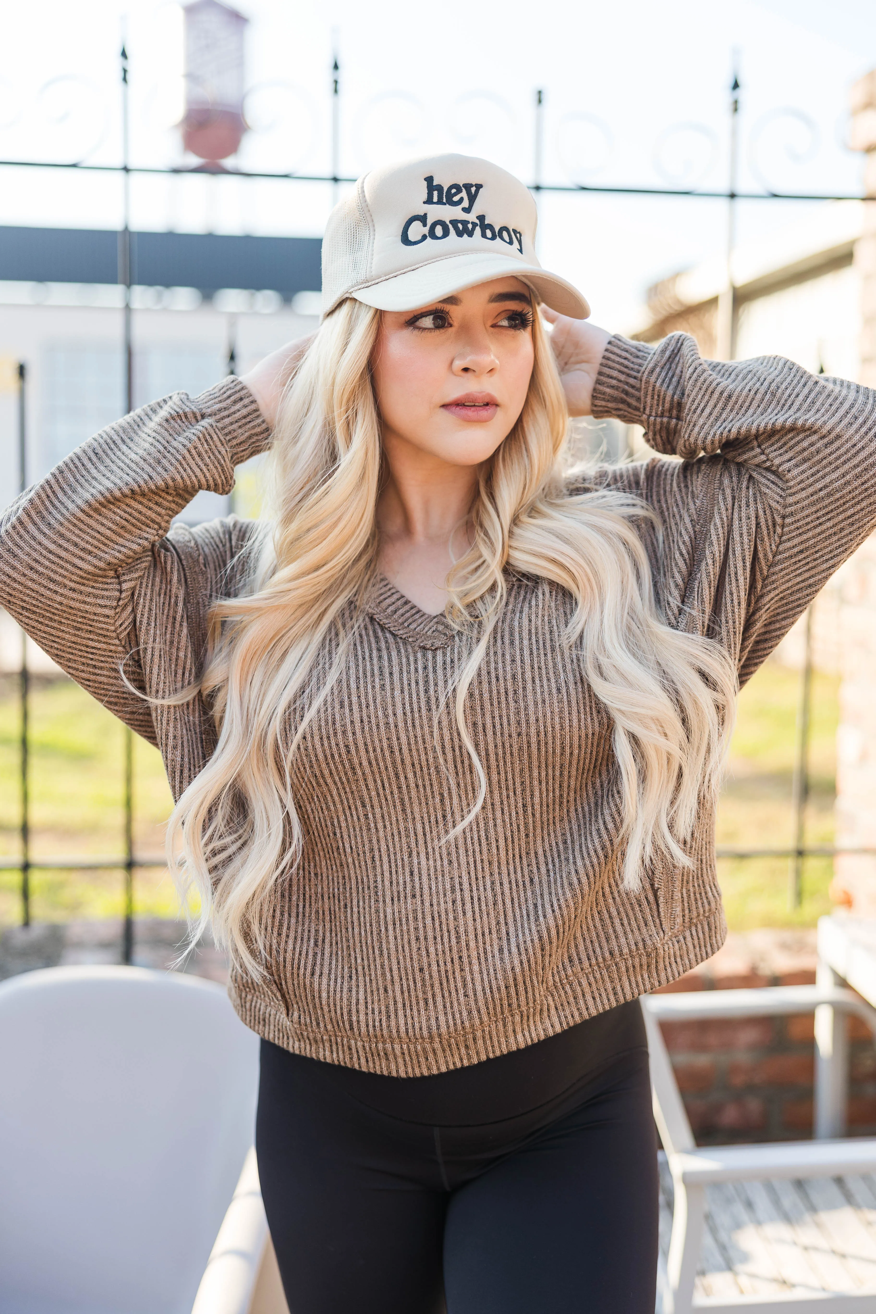 HighElasticity Fabric Versatile Wear Hillsboro V Neck Sweater- Tan