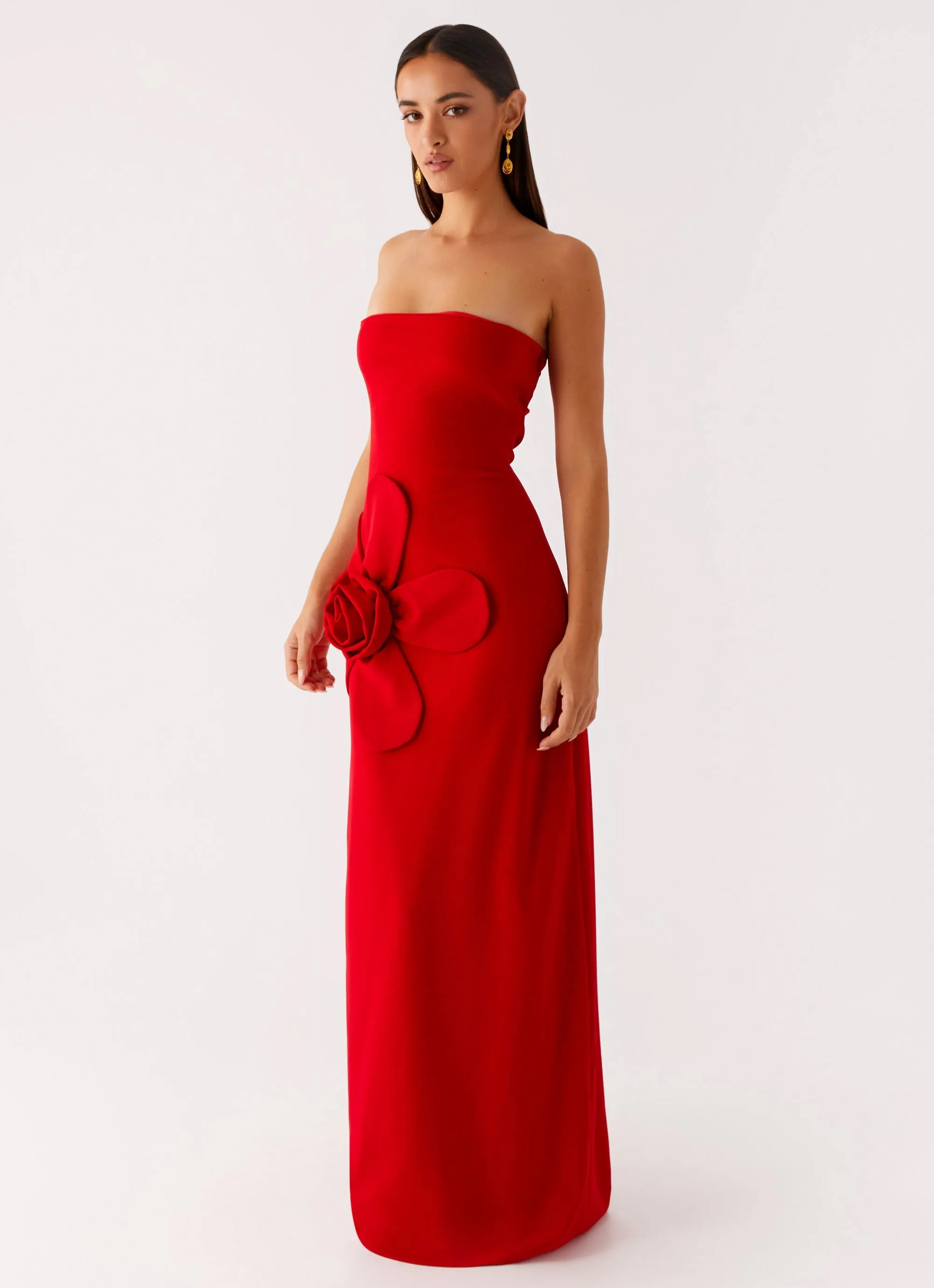 Perfect for Travel Hilton Strapless Maxi Dress - Red