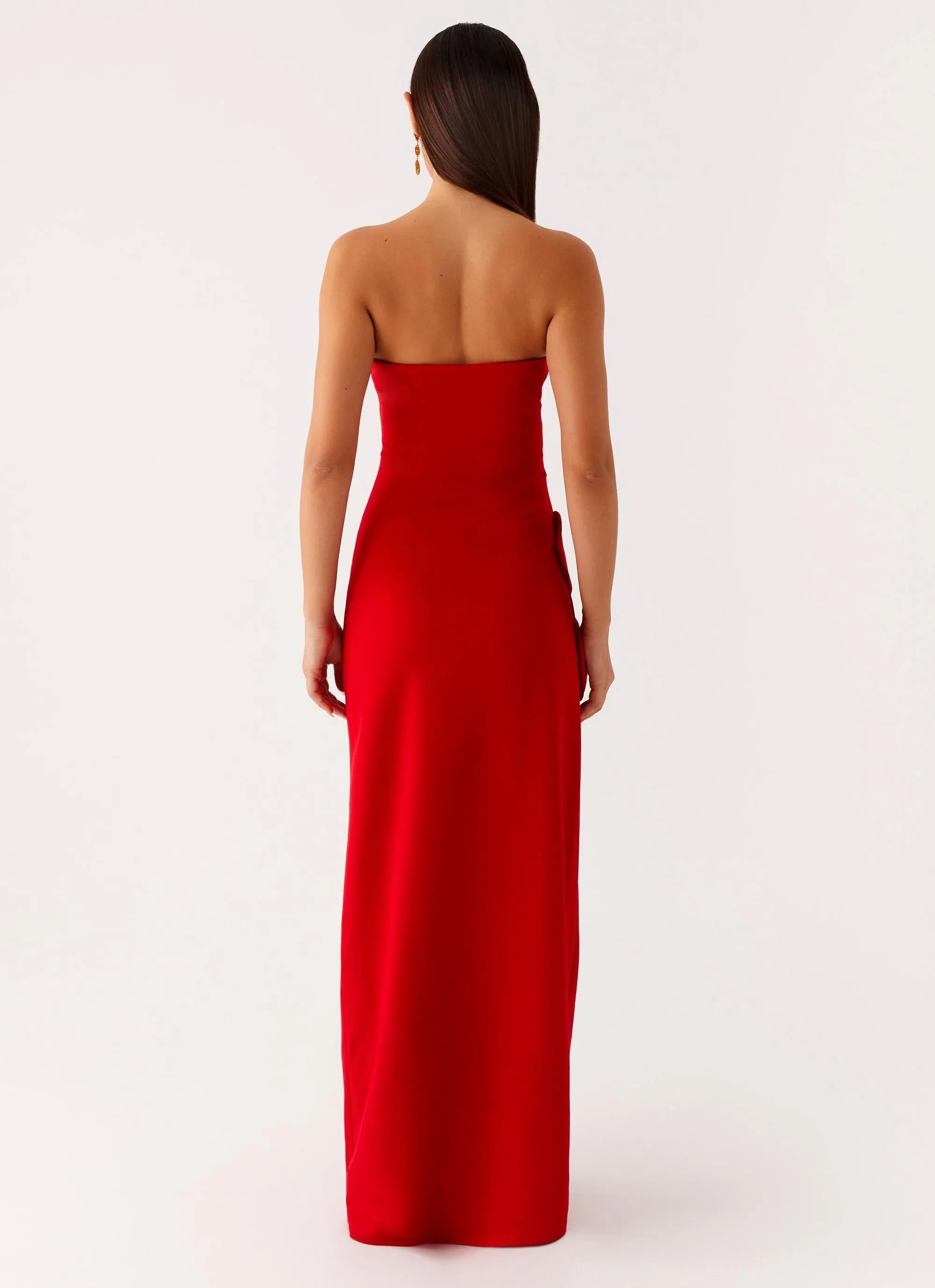 Hilton Strapless Maxi Dress - Red Light Sheen Birthday-Celebration